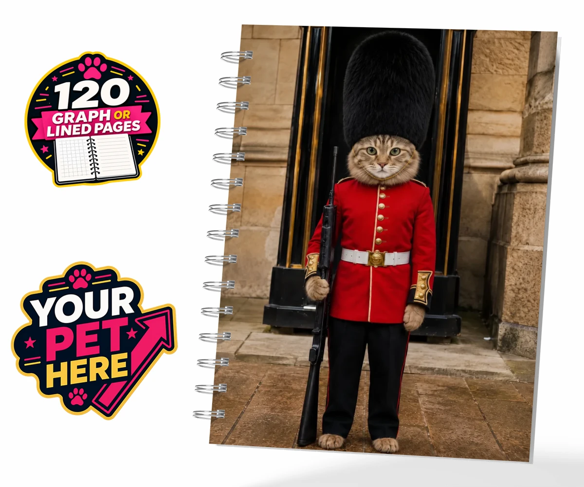 Personalised The Royal Paw Guard cat spiral notebook