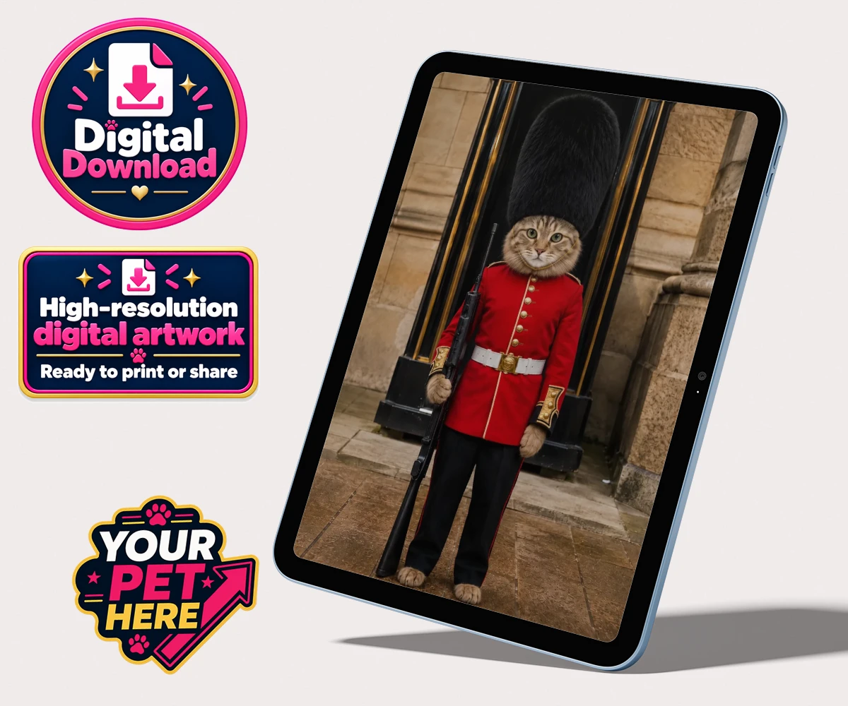 Personalised The Royal Paw Guard cat personalised digital downloads