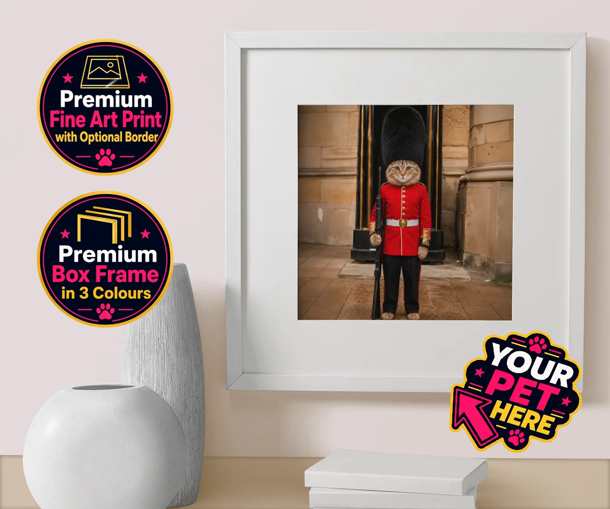Personalised The Royal Paw Guard cat box framed print