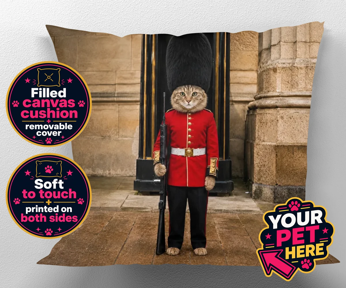Personalised The Royal Paw Guard cat canvas cushions