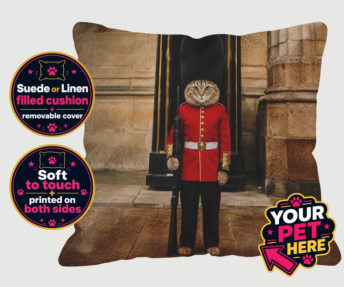 Personalised The Royal Paw Guard cat cushions