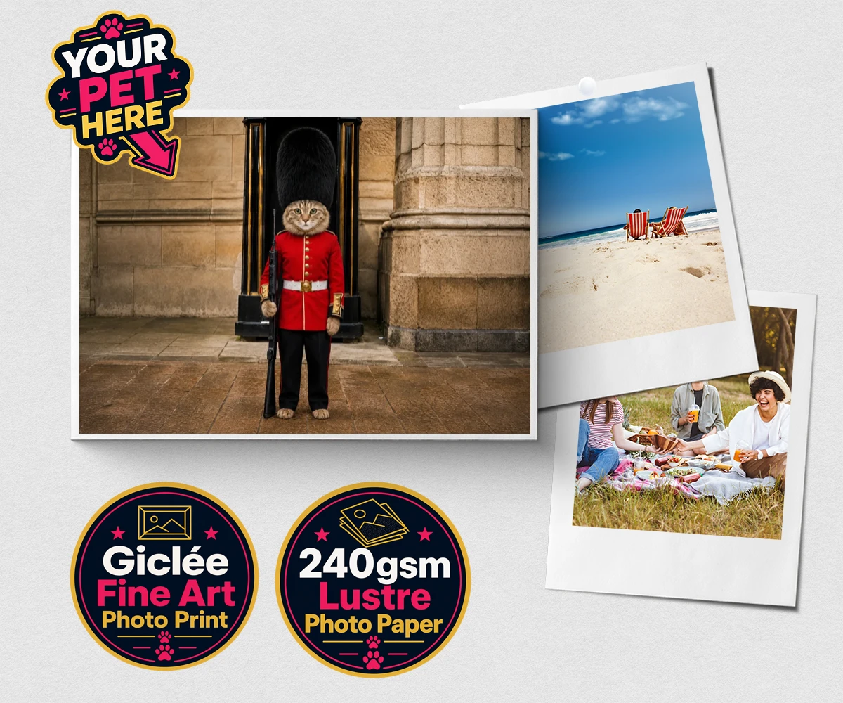 Personalised The Royal Paw Guard cat premium photo print