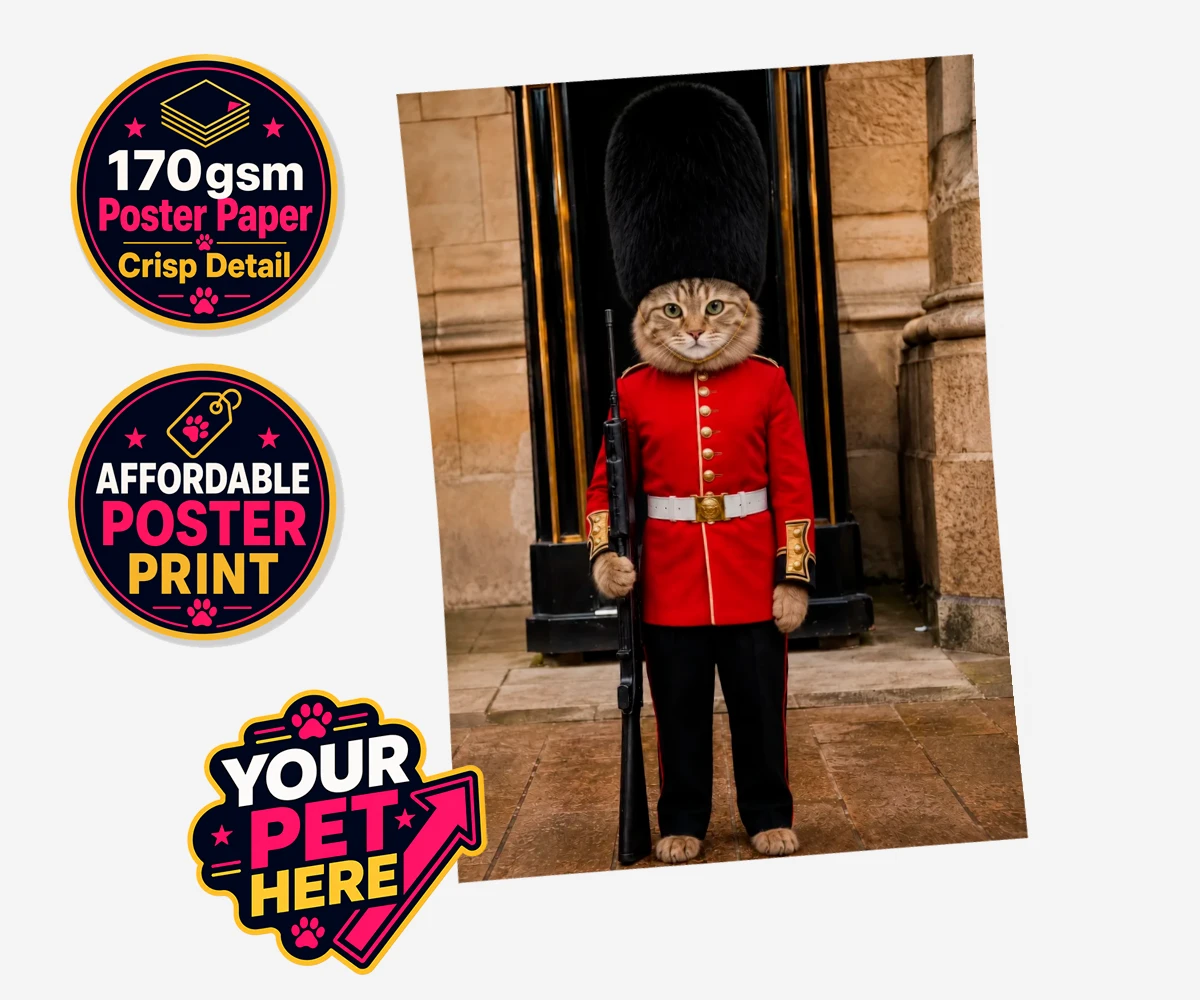 Personalised The Royal Paw Guard cat standard poster print