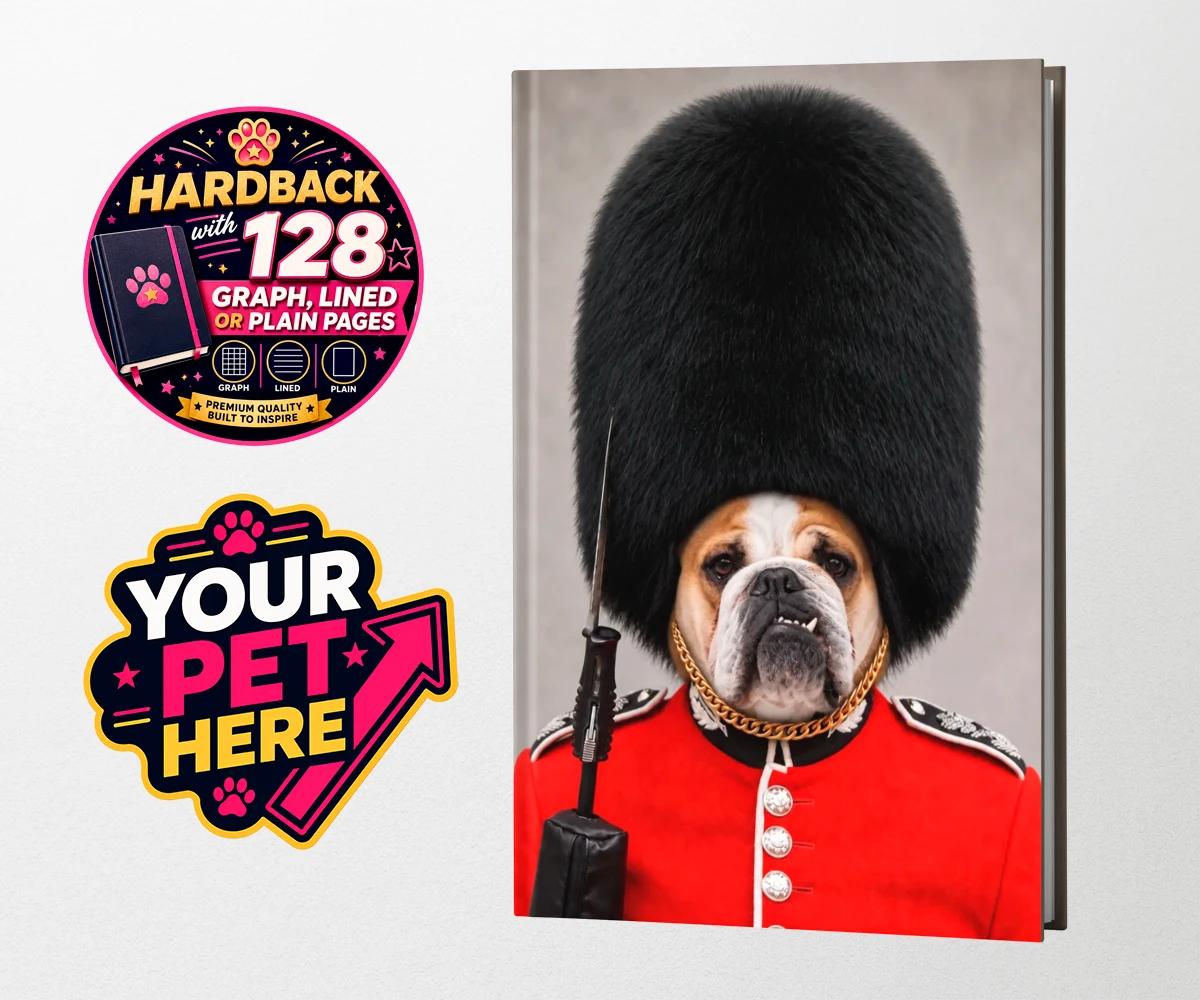 Personalised The Palace Paw Guard dog hardback notebooks featuring step into a world of royal charm with The Palace Paw Guard, an enchant