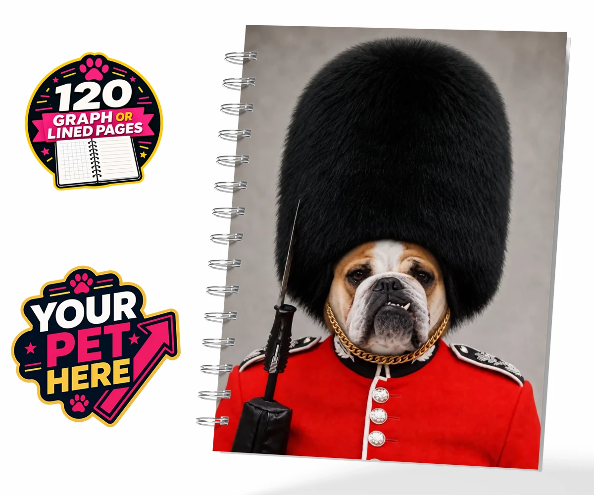 Personalised The Palace Paw Guard dog spiral notebook featuring step into a world of royal charm with The Palace Paw Guard, an enchant