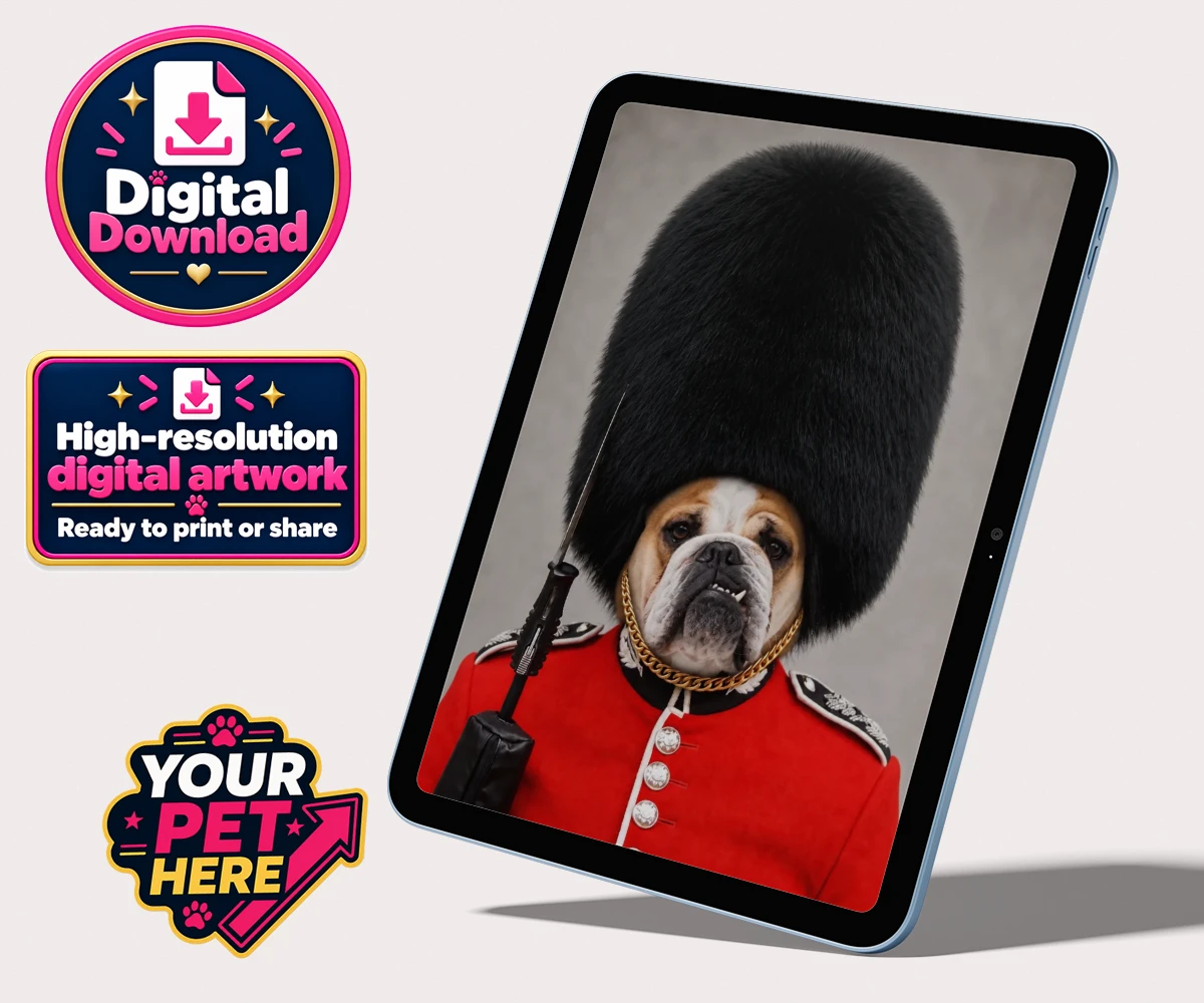 Personalised The Palace Paw Guard dog personalised digital downloads featuring step into a world of royal charm with The Palace Paw Guard, an enchant