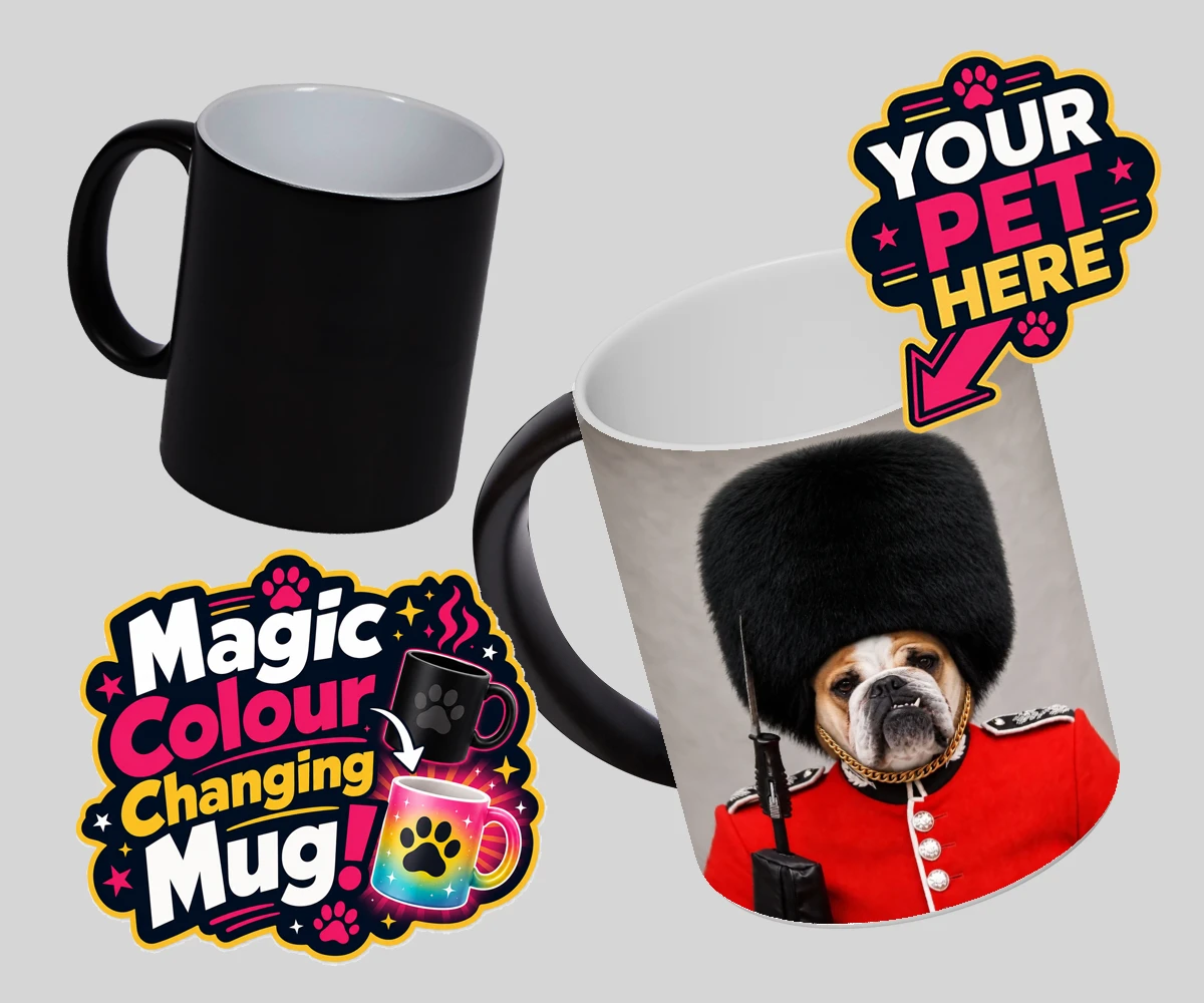 Personalised The Palace Paw Guard dog magic photo mugs featuring step into a world of royal charm with The Palace Paw Guard, an enchant