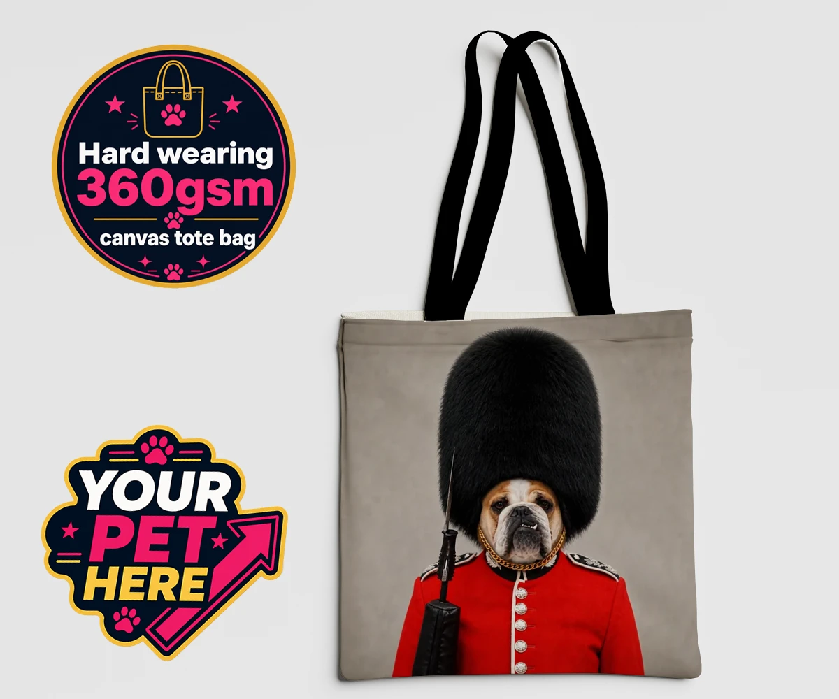 Personalised The Palace Paw Guard dog canvas tote bags featuring step into a world of royal charm with The Palace Paw Guard, an enchant