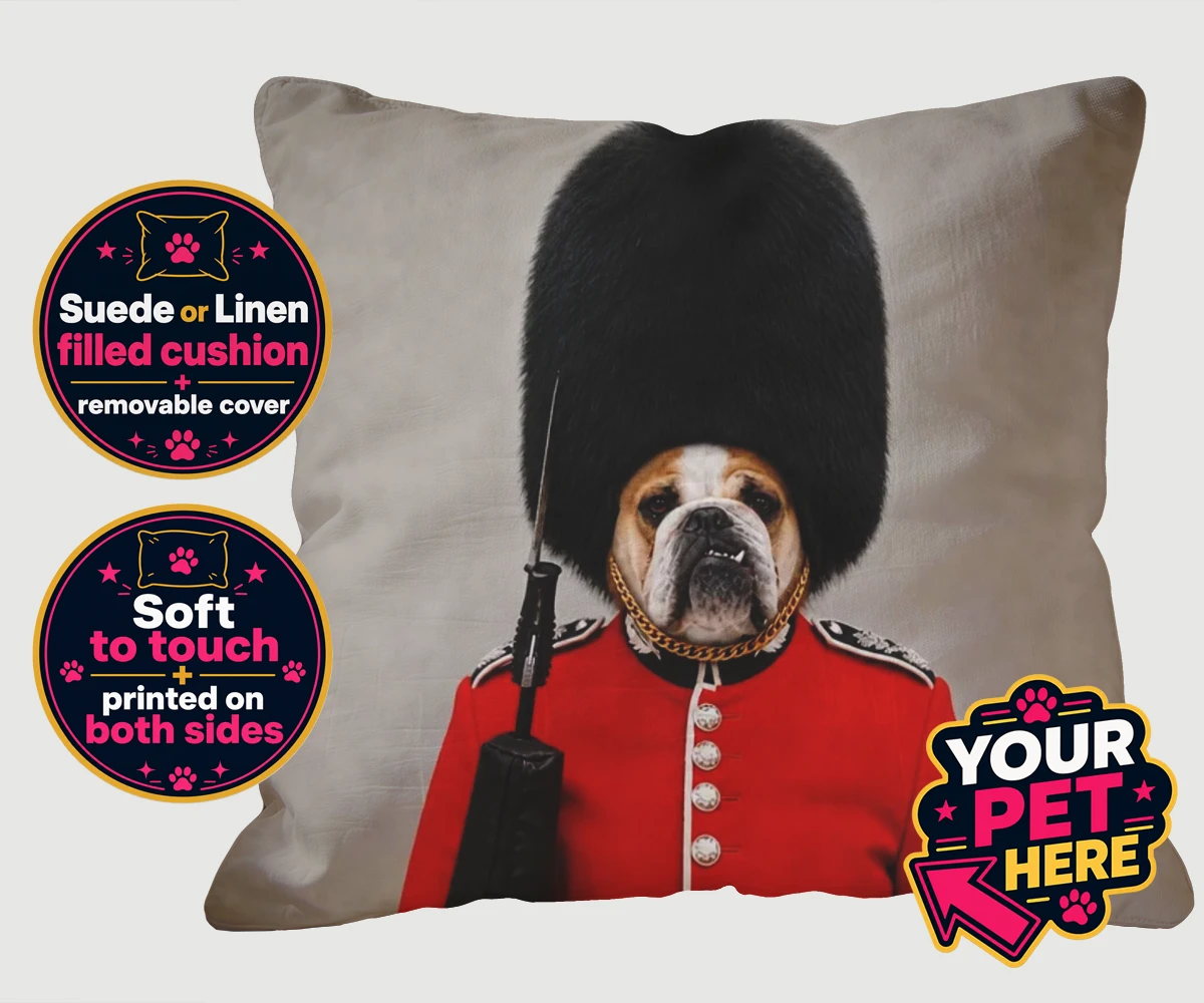 Personalised The Palace Paw Guard dog cushions featuring step into a world of royal charm with The Palace Paw Guard, an enchant