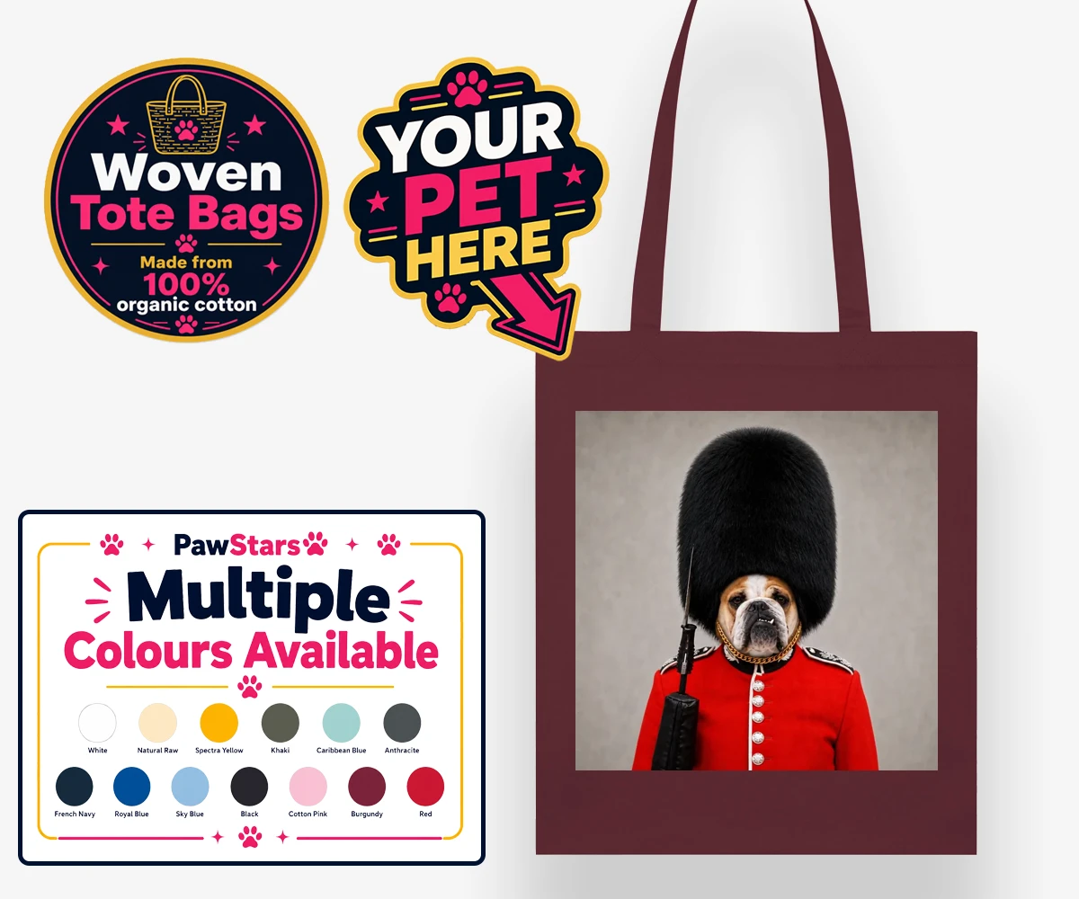 Personalised The Palace Paw Guard dog woven tote bags featuring step into a world of royal charm with The Palace Paw Guard, an enchant