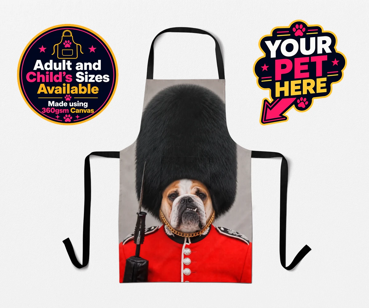 Personalised The Palace Paw Guard dog aprons featuring step into a world of royal charm with The Palace Paw Guard, an enchant