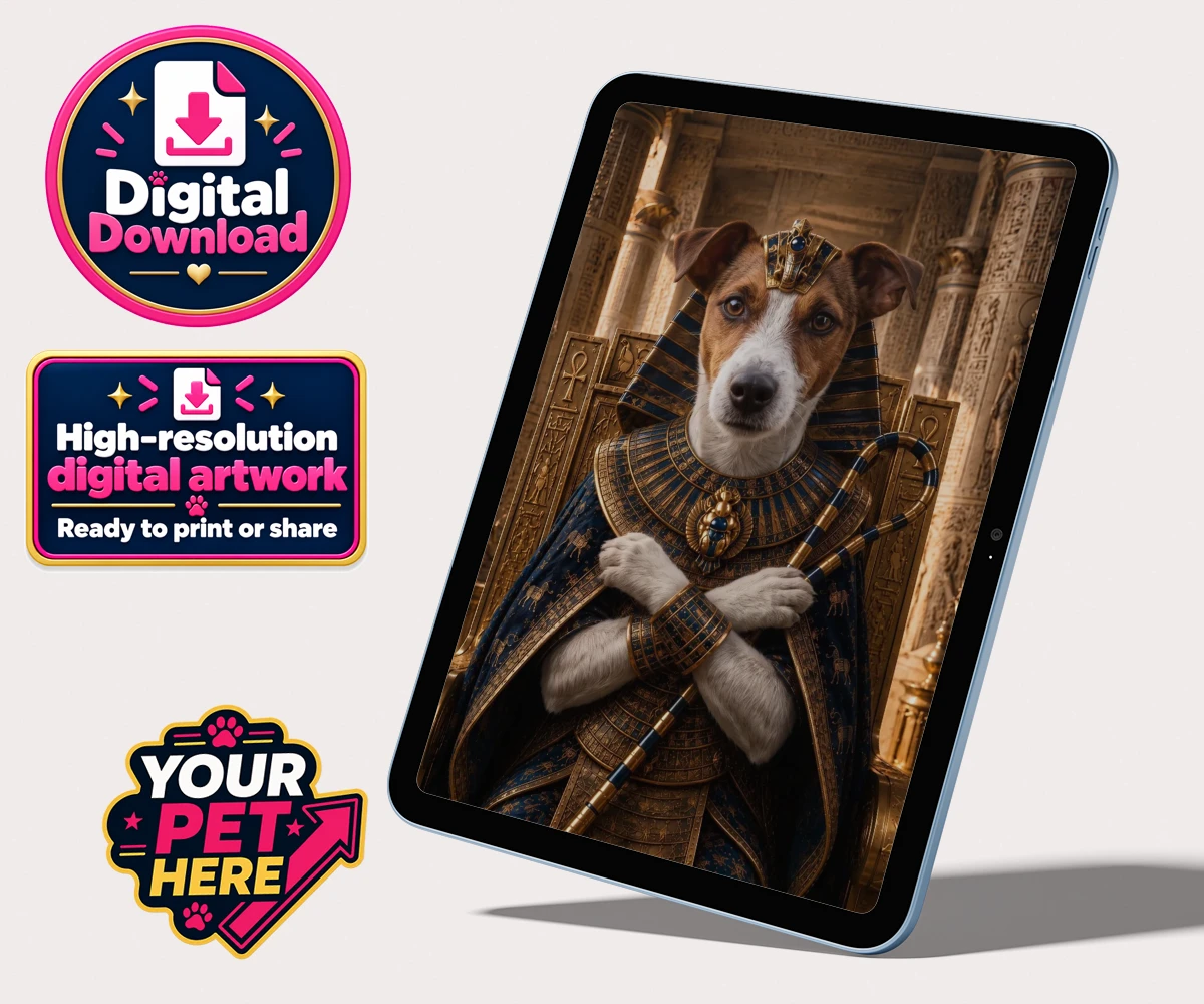 Personalised The Paw Pharaoh dog personalised digital downloads featuring meet The Paw Pharaoh, a regal canine character fit for royalty!