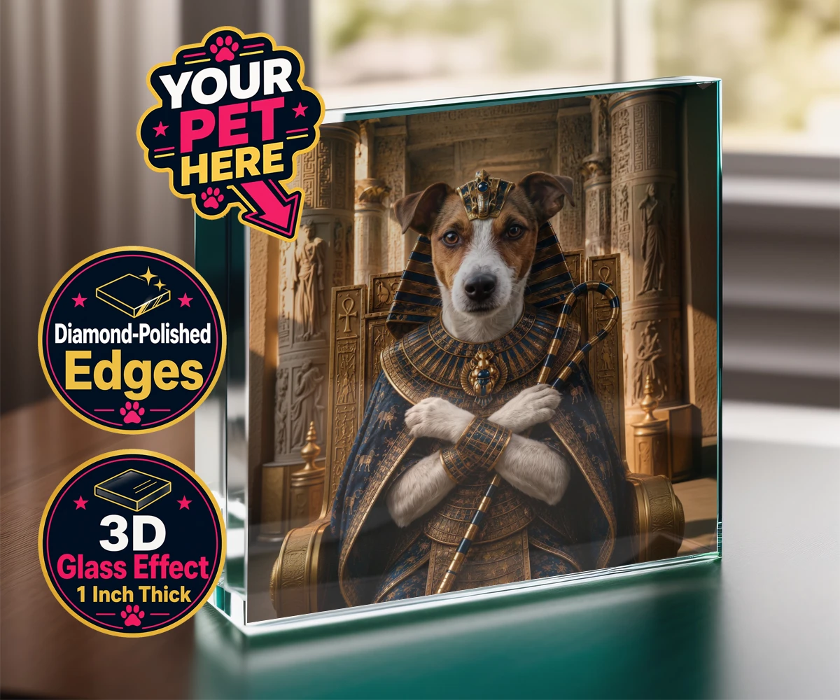 Personalised The Paw Pharaoh dog acrylic prisms featuring meet The Paw Pharaoh, a regal canine character fit for royalty!