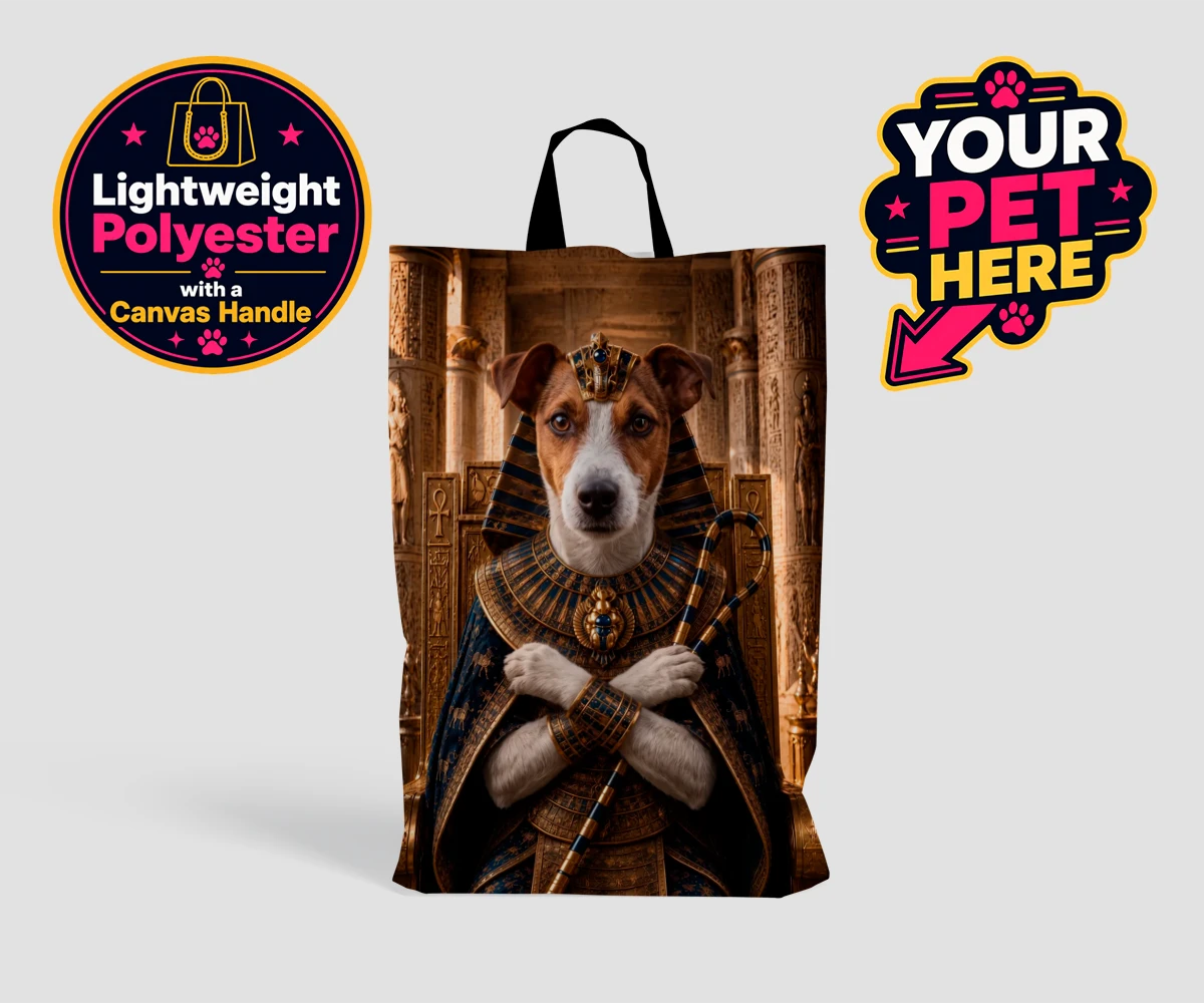 Personalised The Paw Pharaoh dog shopping bags featuring meet The Paw Pharaoh, a regal canine character fit for royalty!