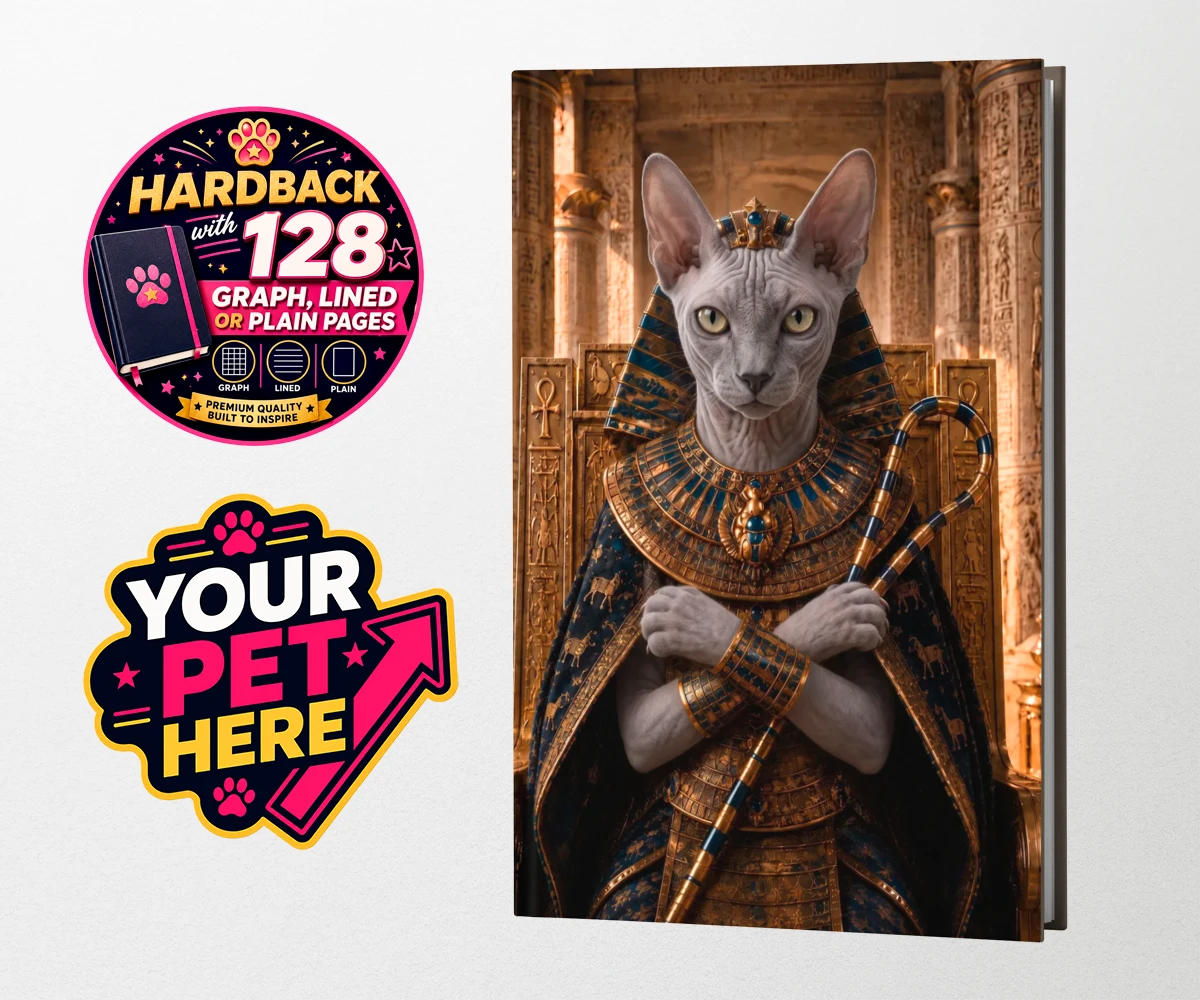 Personalised The Paw Pharaoh cat hardback notebooks featuring step into the realm of regal elegance with "The Paw Pharaoh," a stunni