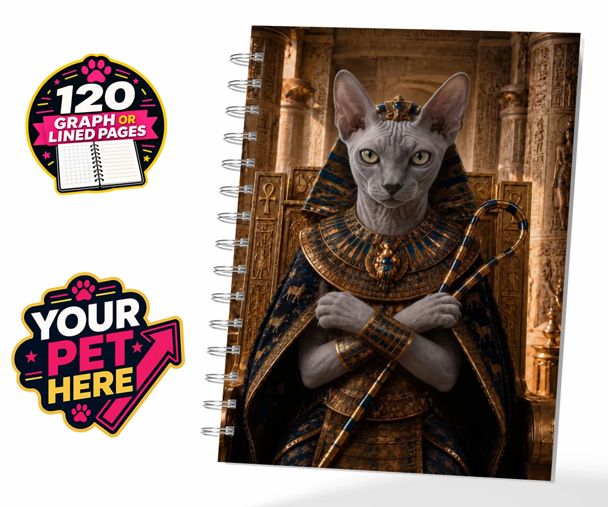 Personalised The Paw Pharaoh cat spiral notebook featuring step into the realm of regal elegance with "The Paw Pharaoh," a stunni