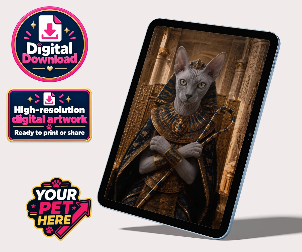 Personalised The Paw Pharaoh cat personalised digital downloads featuring step into the realm of regal elegance with "The Paw Pharaoh," a stunni