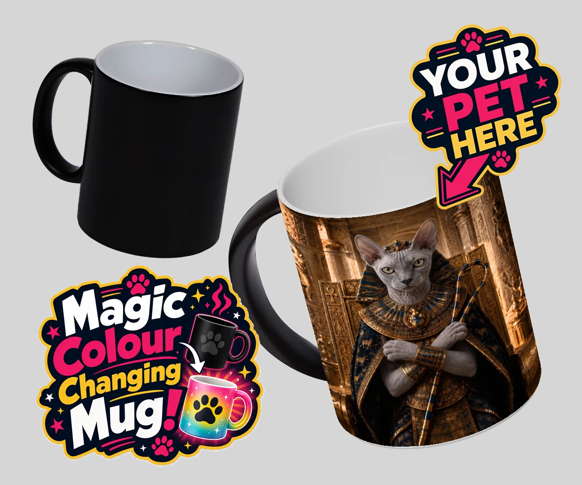 Personalised The Paw Pharaoh cat magic photo mugs featuring step into the realm of regal elegance with "The Paw Pharaoh," a stunni