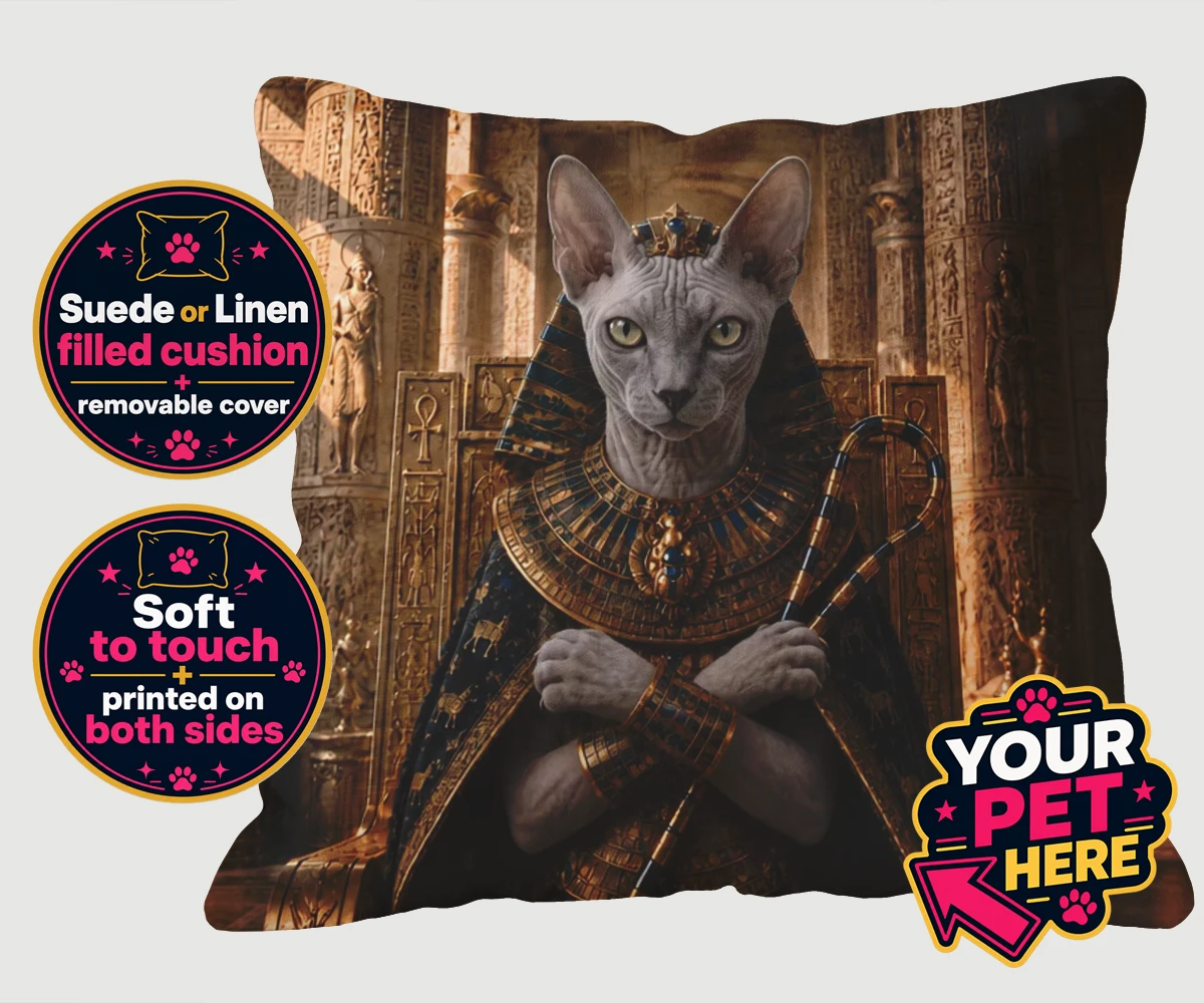 Personalised The Paw Pharaoh cat cushions featuring step into the realm of regal elegance with "The Paw Pharaoh," a stunni