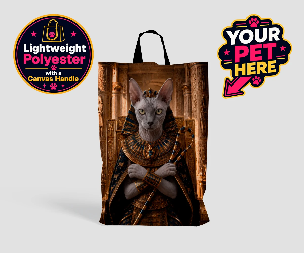 Personalised The Paw Pharaoh cat shopping bags featuring step into the realm of regal elegance with "The Paw Pharaoh," a stunni