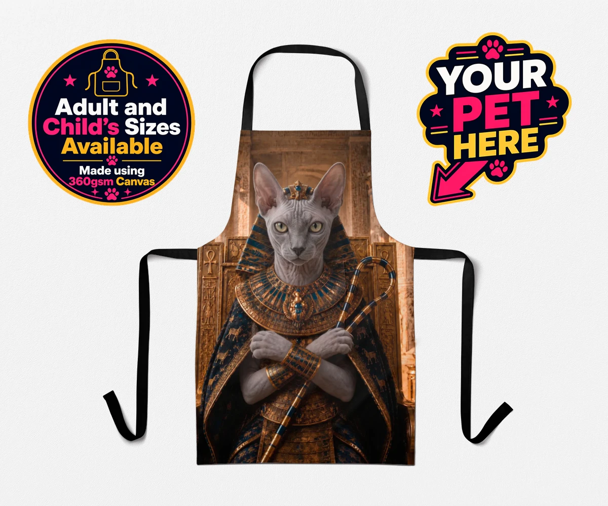Personalised The Paw Pharaoh cat aprons featuring step into the realm of regal elegance with "The Paw Pharaoh," a stunni