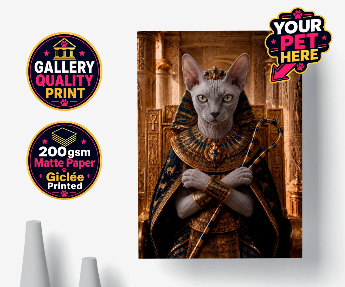 Personalised The Paw Pharaoh cat premium poster print featuring a majestic feline fit for the throne!
