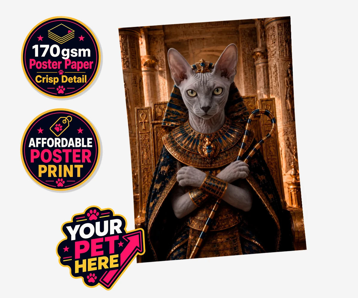 Personalised The Paw Pharaoh cat standard poster print featuring a majestic feline fit for the throne!