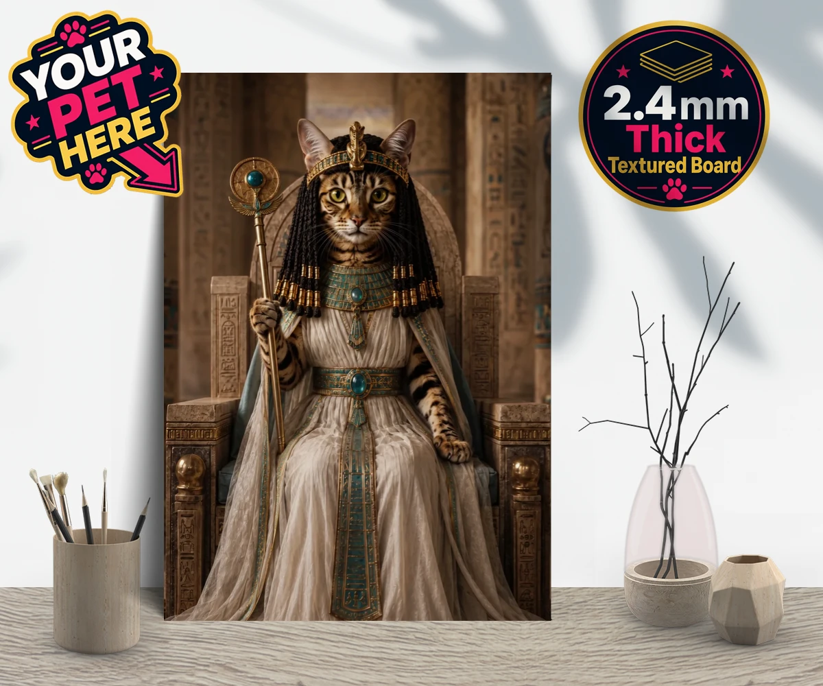 Personalised Queen Of The Nile cat gallery boards featuring " where your feline friend commands the throne as a regal Egyptian mon