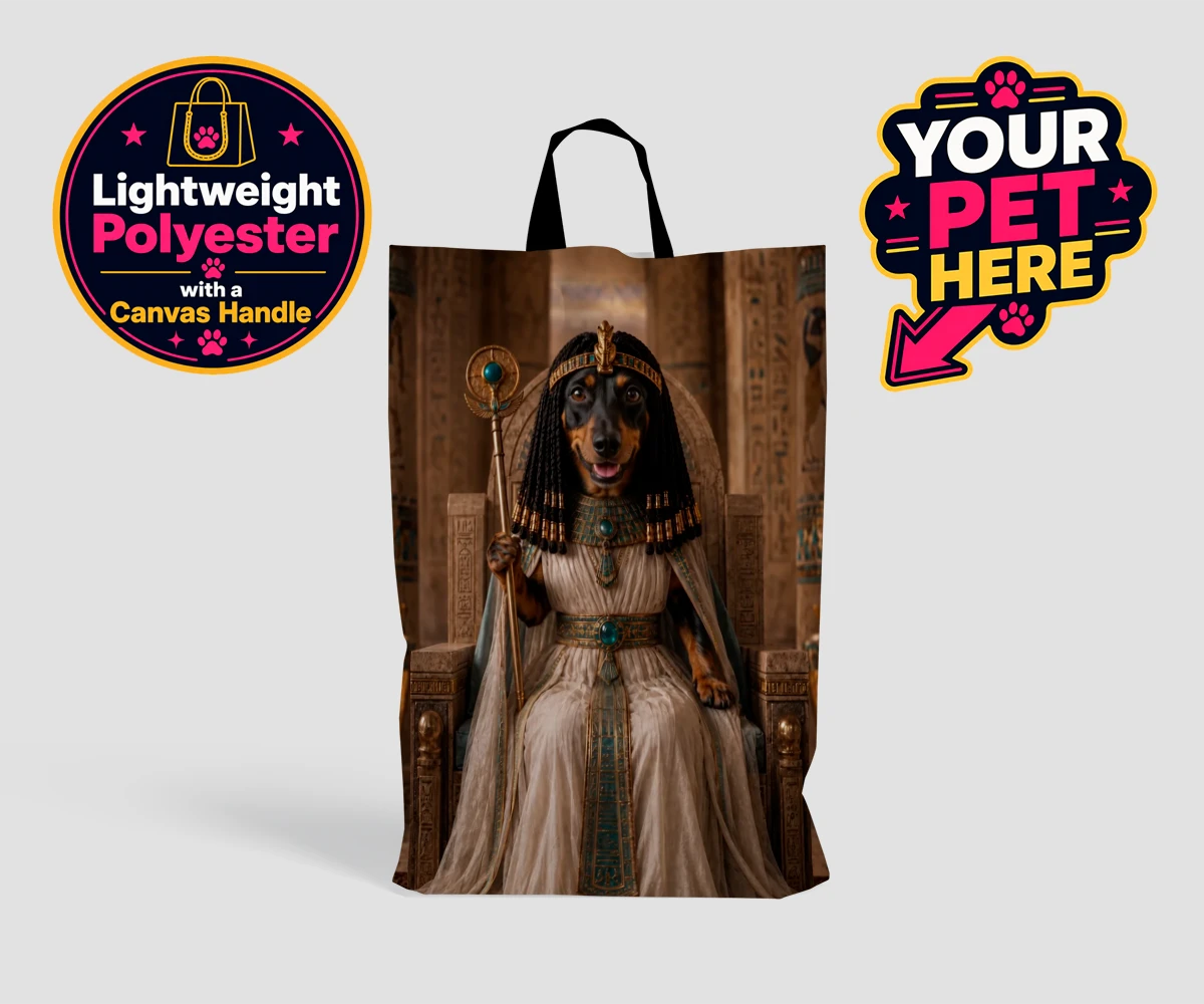 Personalised Queen Of The Nile dog shopping bags featuring step into the whimsical world of the Queen of the Nile, where your bel