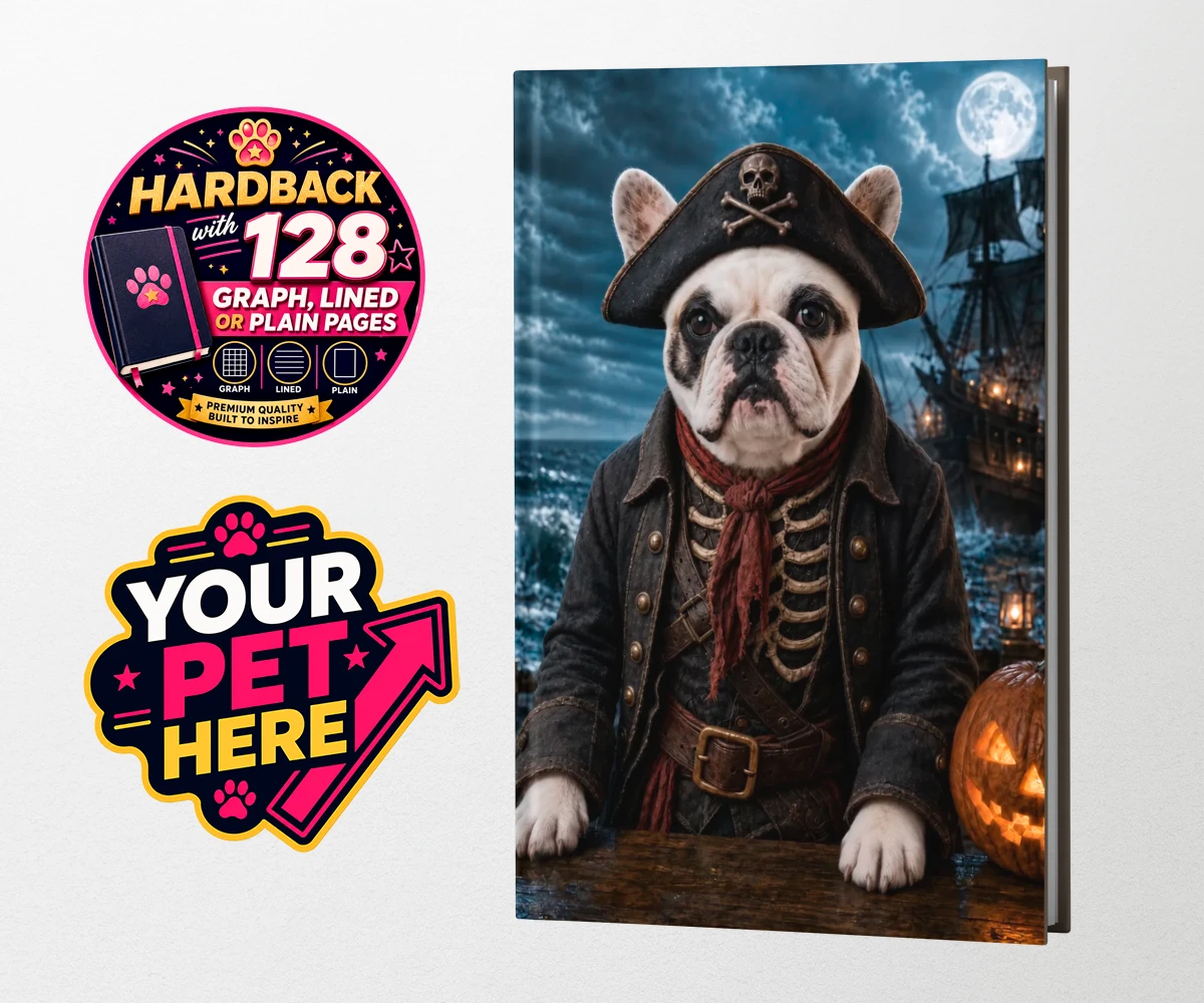 Personalised Pirate of the Phantom Seas dog hardback notebooks featuring set sail into a world of adventure with the enchanting Pirate of the P