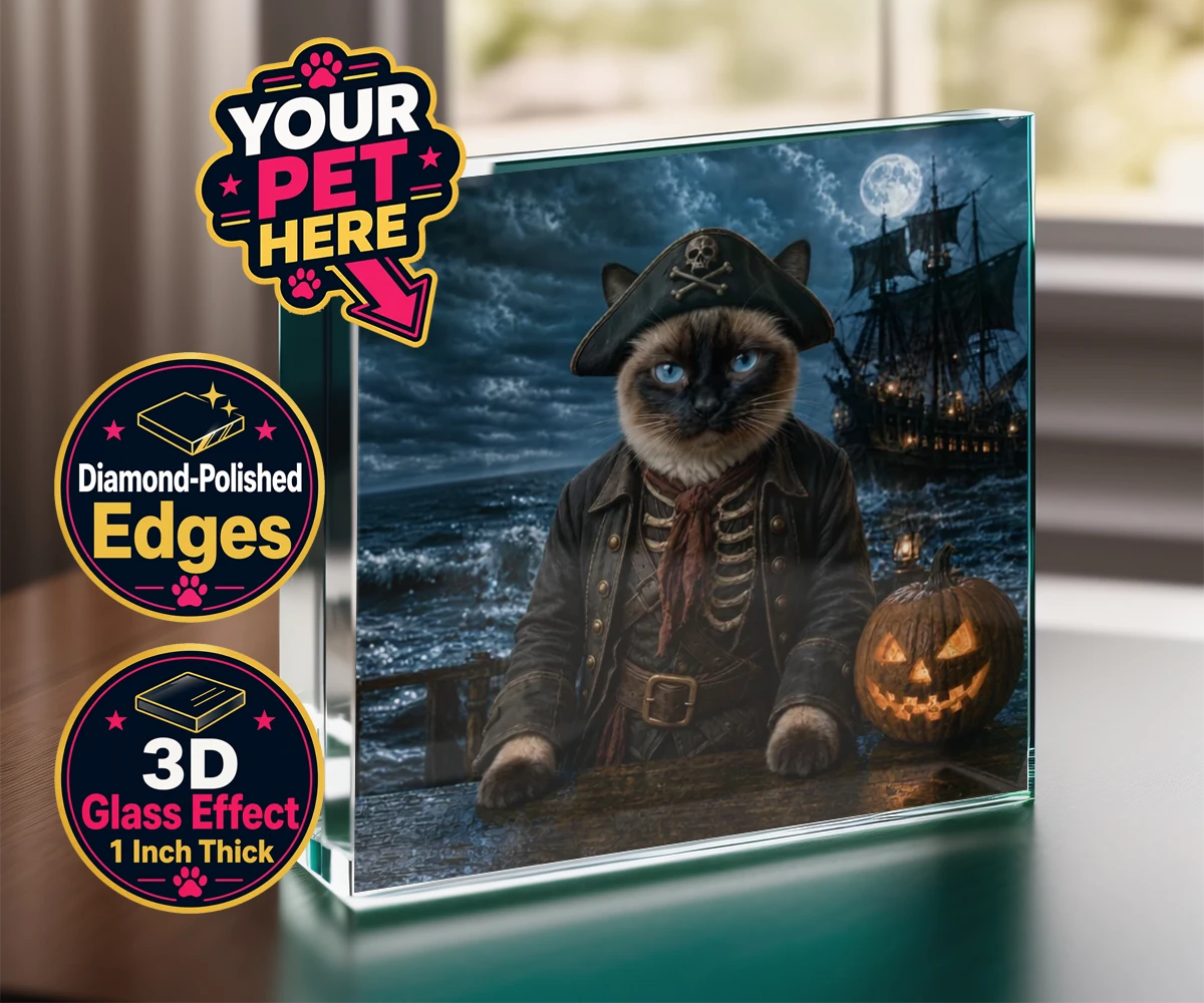 Personalised Pirate of the Phantom Seas cat acrylic prisms featuring set sail on a whimsical adventure with our Pirate of the Phantom Seas