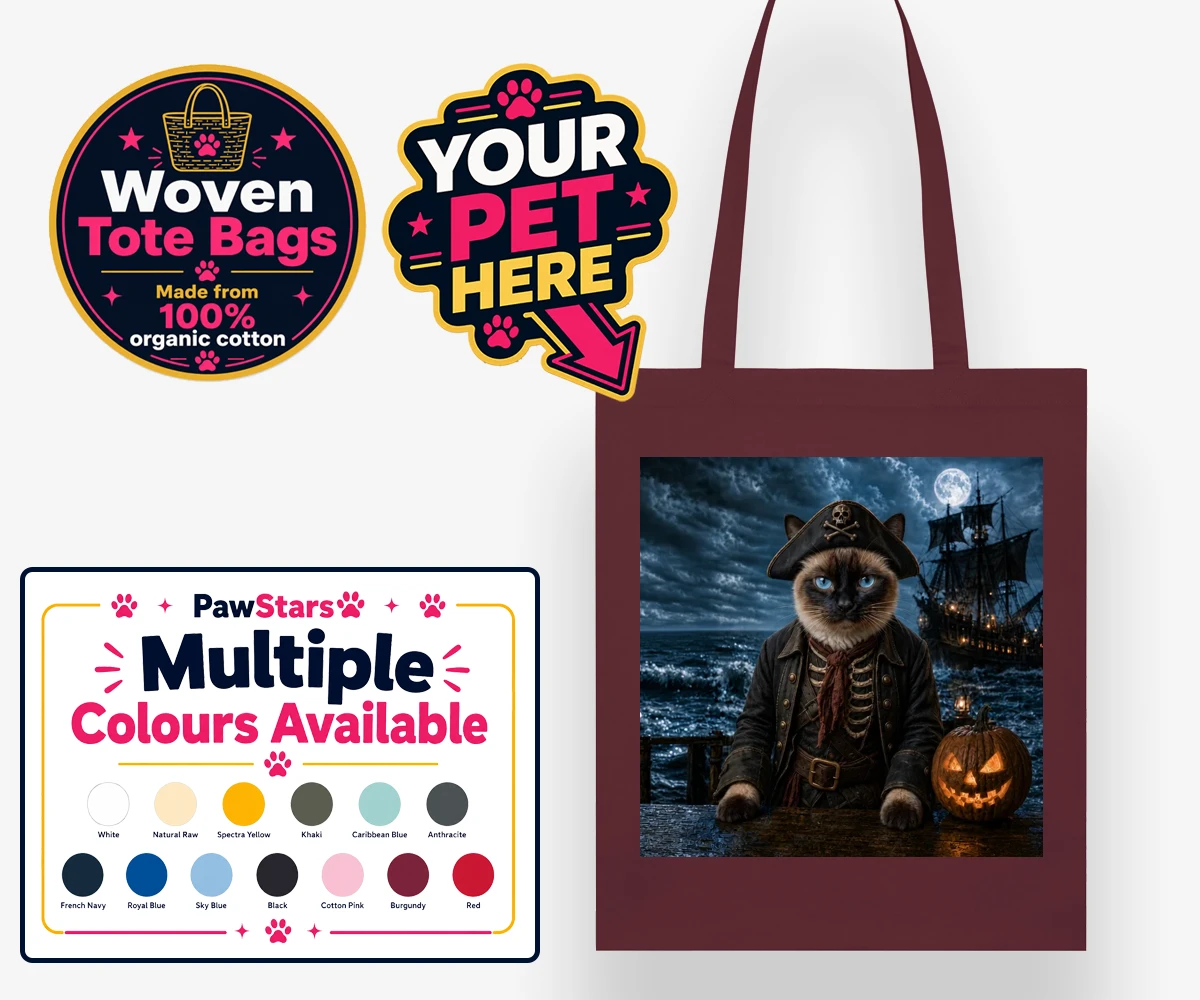 Personalised Pirate of the Phantom Seas cat woven tote bags featuring set sail on a whimsical adventure with our Pirate of the Phantom Seas