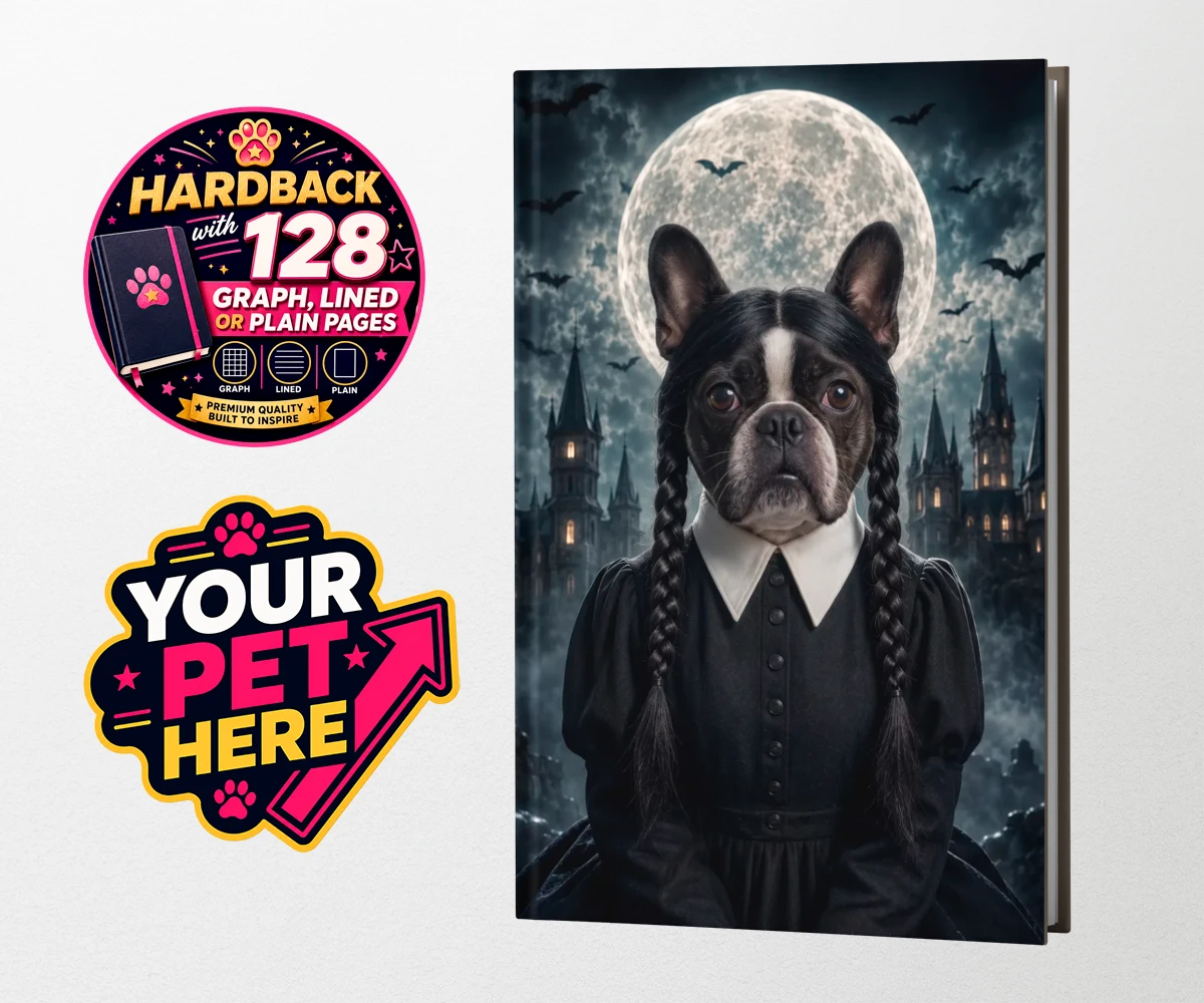 Personalised Gothic Paw Girl dog hardback notebooks featuring a stunning portrait that captures your beloved pooch in a delightfully