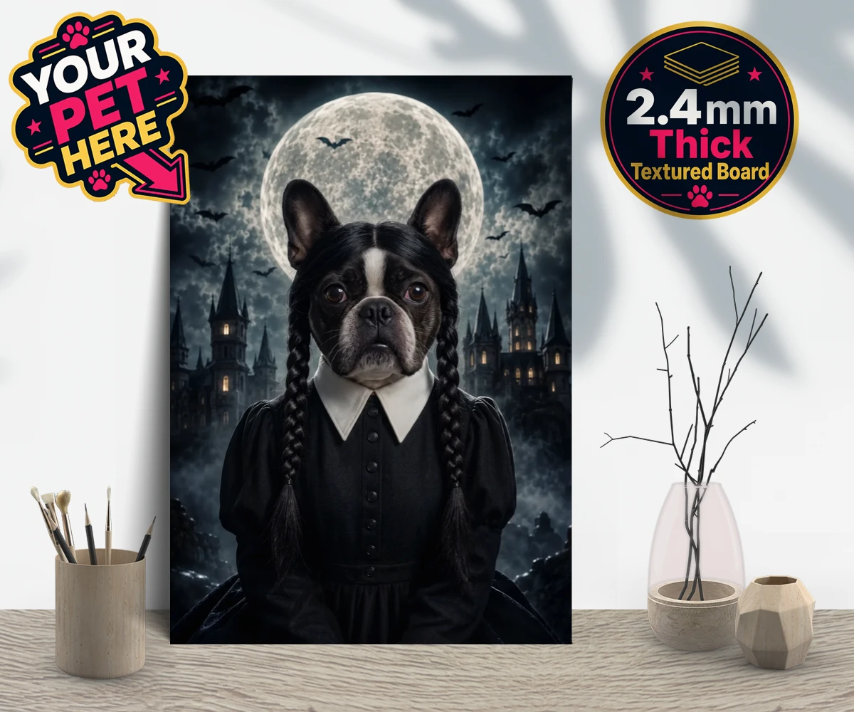 Personalised Gothic Paw Girl dog gallery boards featuring a stunning portrait that captures your beloved pooch in a delightfully