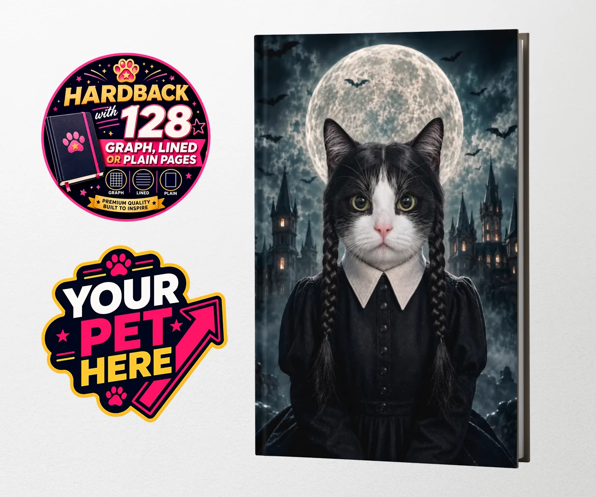 Personalised Gothic Paw Girl cat hardback notebooks featuring meet the enchanting Gothic Paw Girl, a bewitching character that trans