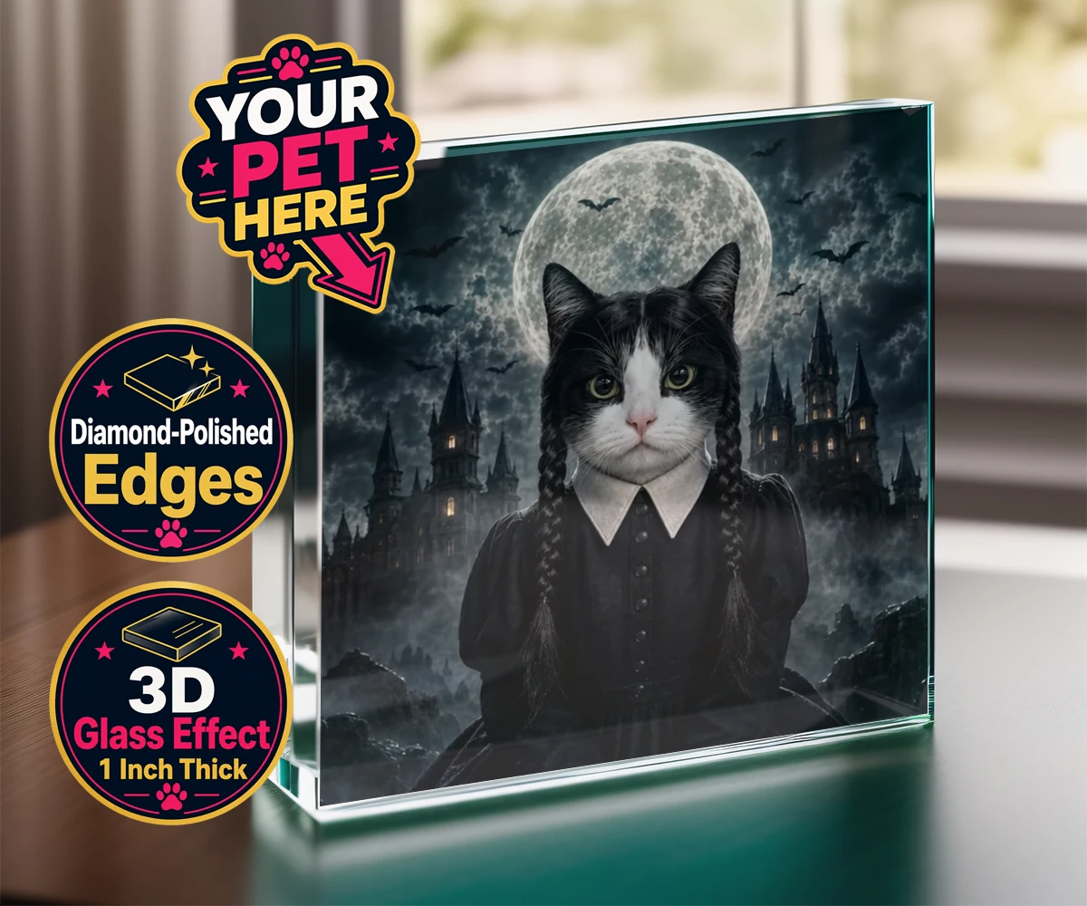Personalised Gothic Paw Girl cat acrylic prisms featuring meet the enchanting Gothic Paw Girl, a bewitching character that trans