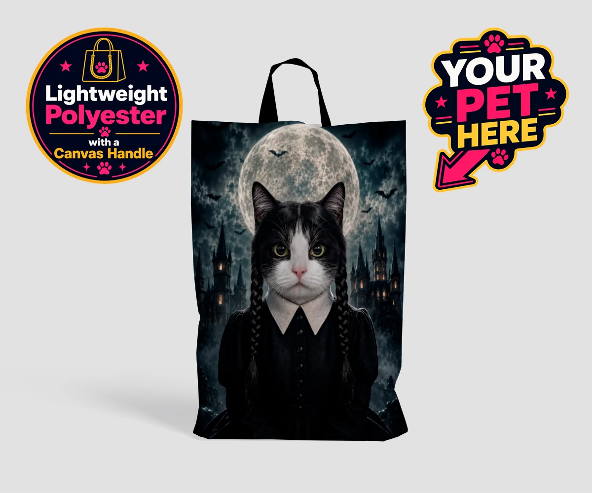 Personalised Gothic Paw Girl cat shopping bags featuring meet the enchanting Gothic Paw Girl, a bewitching character that trans