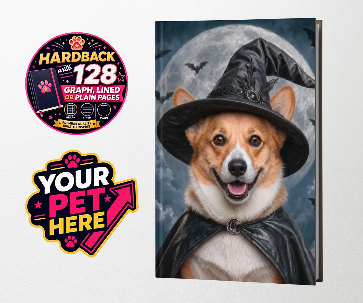 Personalised Paw Witch dog hardback notebooks featuring introduce a sprinkle of magic into your home with our enchanting Paw W