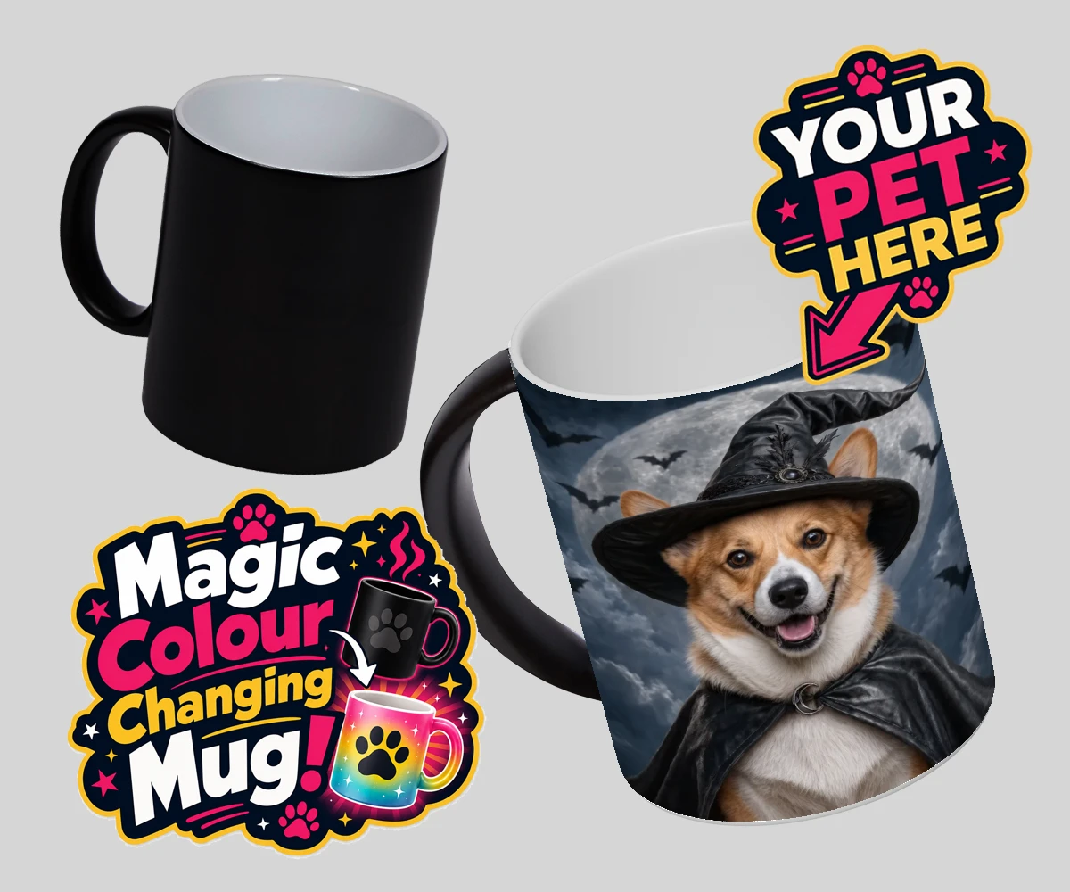 Personalised Paw Witch dog magic photo mugs featuring introduce a sprinkle of magic into your home with our enchanting Paw W