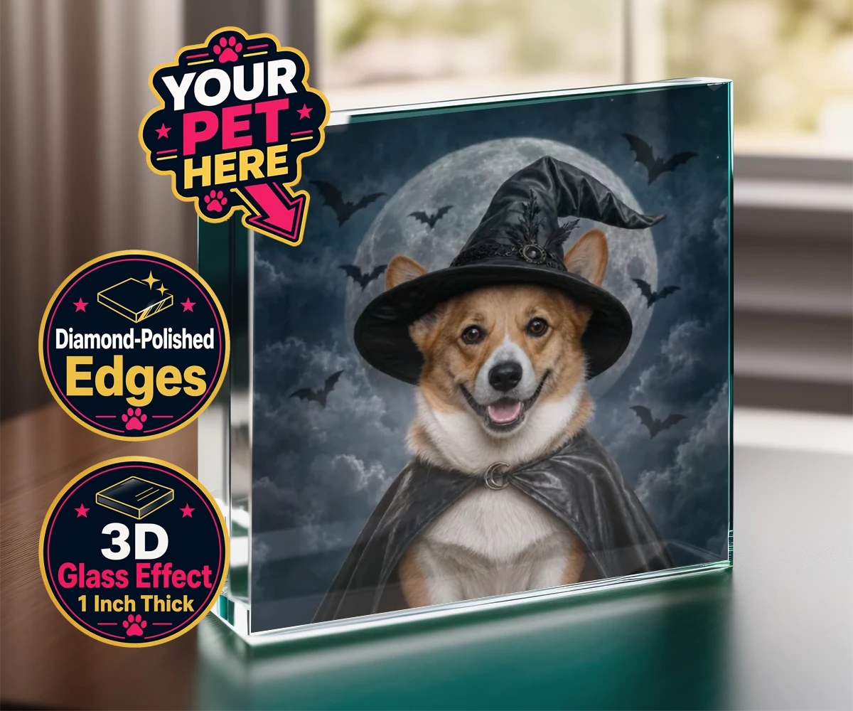 Personalised Paw Witch dog acrylic prisms featuring introduce a sprinkle of magic into your home with our enchanting Paw W