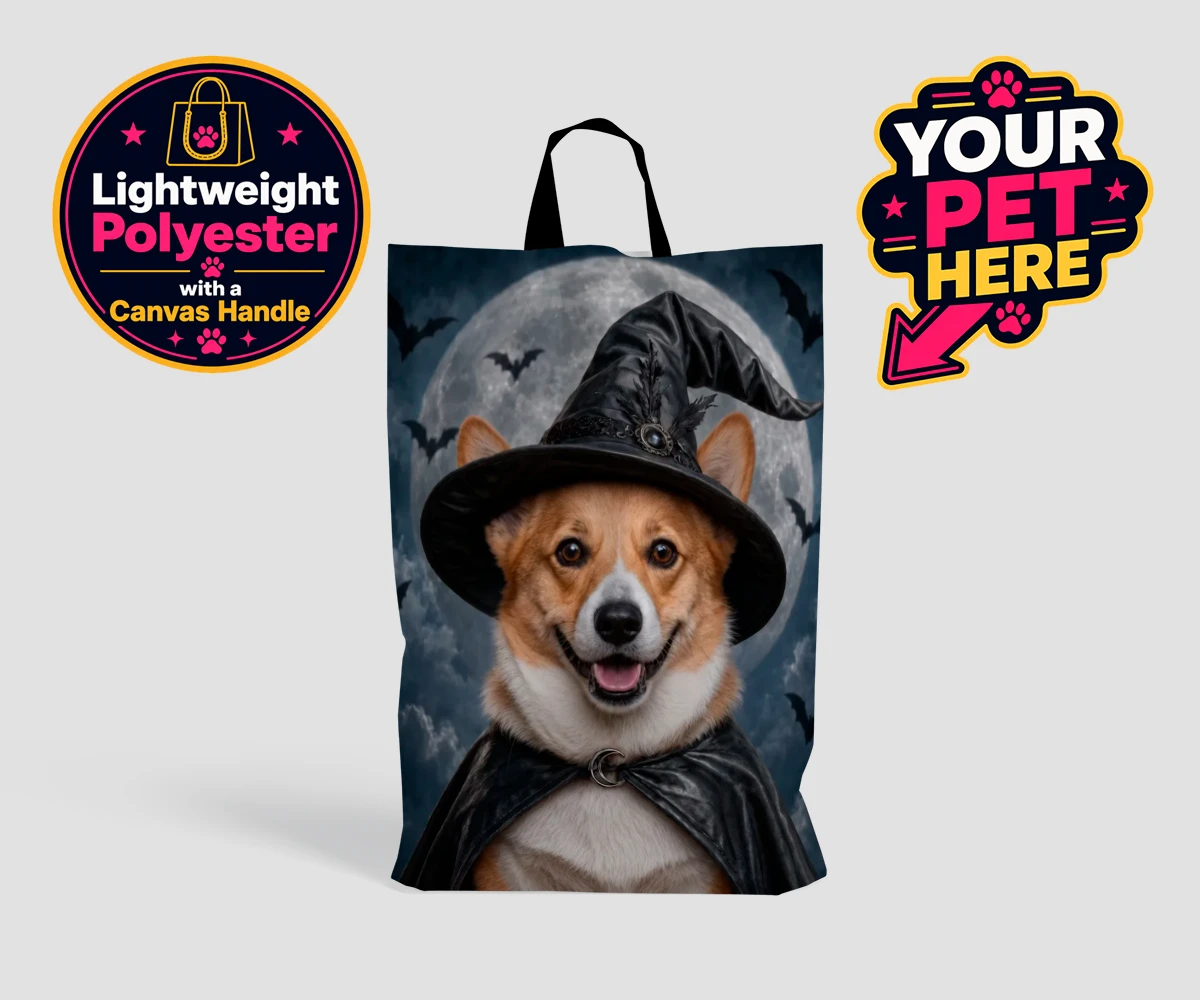 Personalised Paw Witch dog shopping bags featuring introduce a sprinkle of magic into your home with our enchanting Paw W