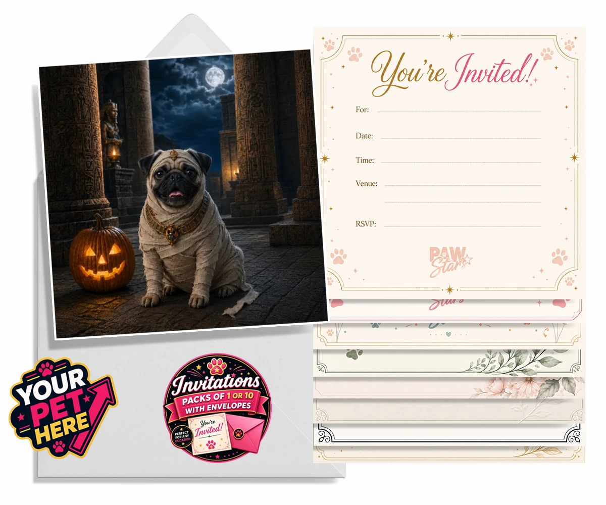 Personalised Mummy Paw dog invitations featuring a delightful addition to our seasonal collection, capturing the charm