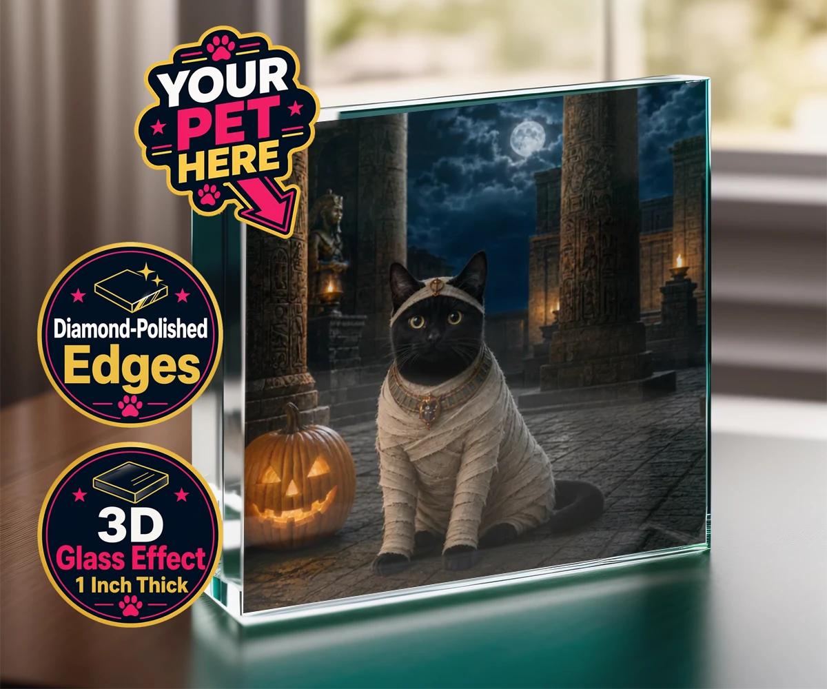 Personalised Mummy Paw cat acrylic prisms featuring meet Mummy Paw, the purr-fect addition to your home this Halloween sea