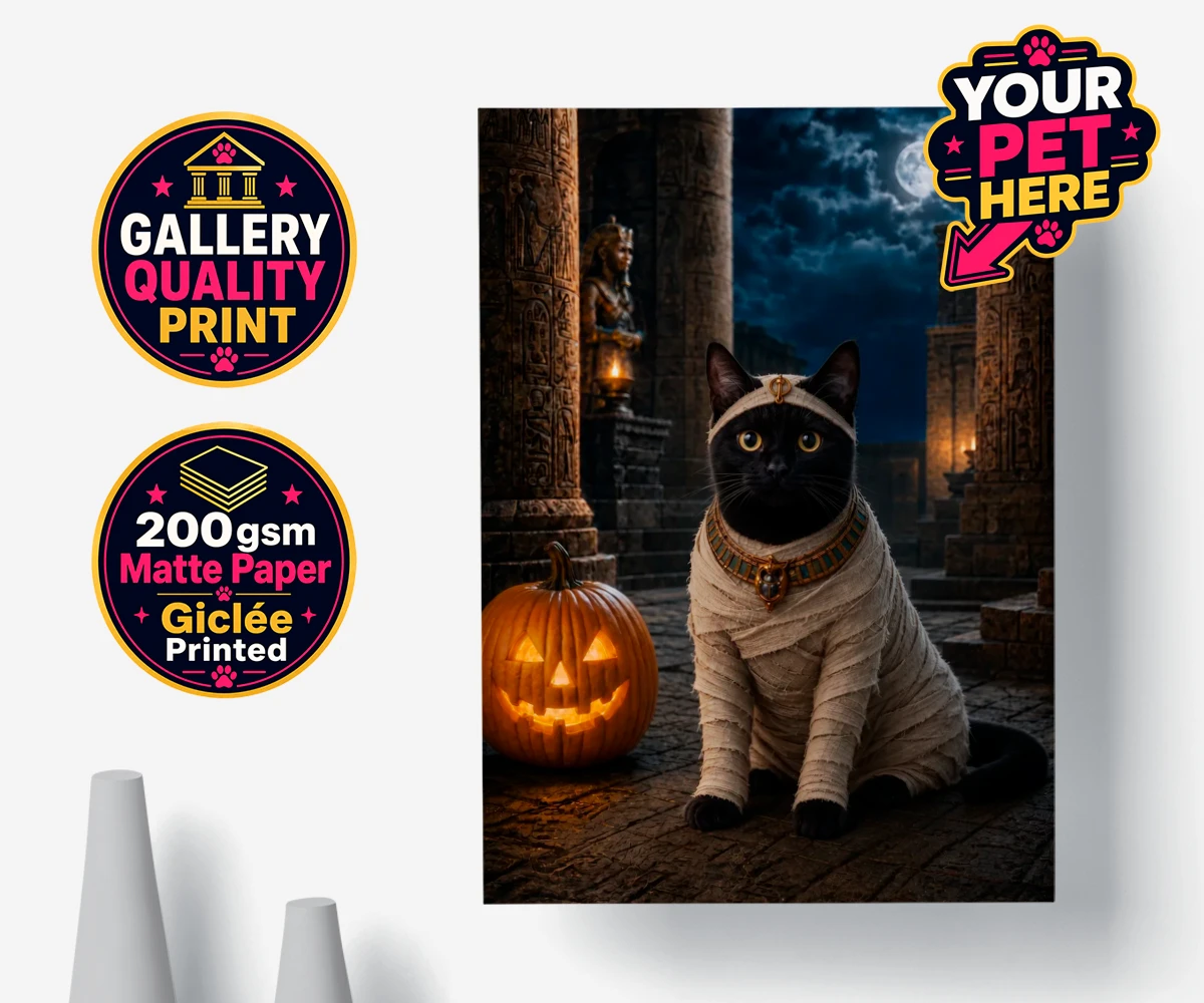 Personalised Mummy Paw cat premium poster print featuring meet Mummy Paw, the purr-fect addition to your home this Halloween sea