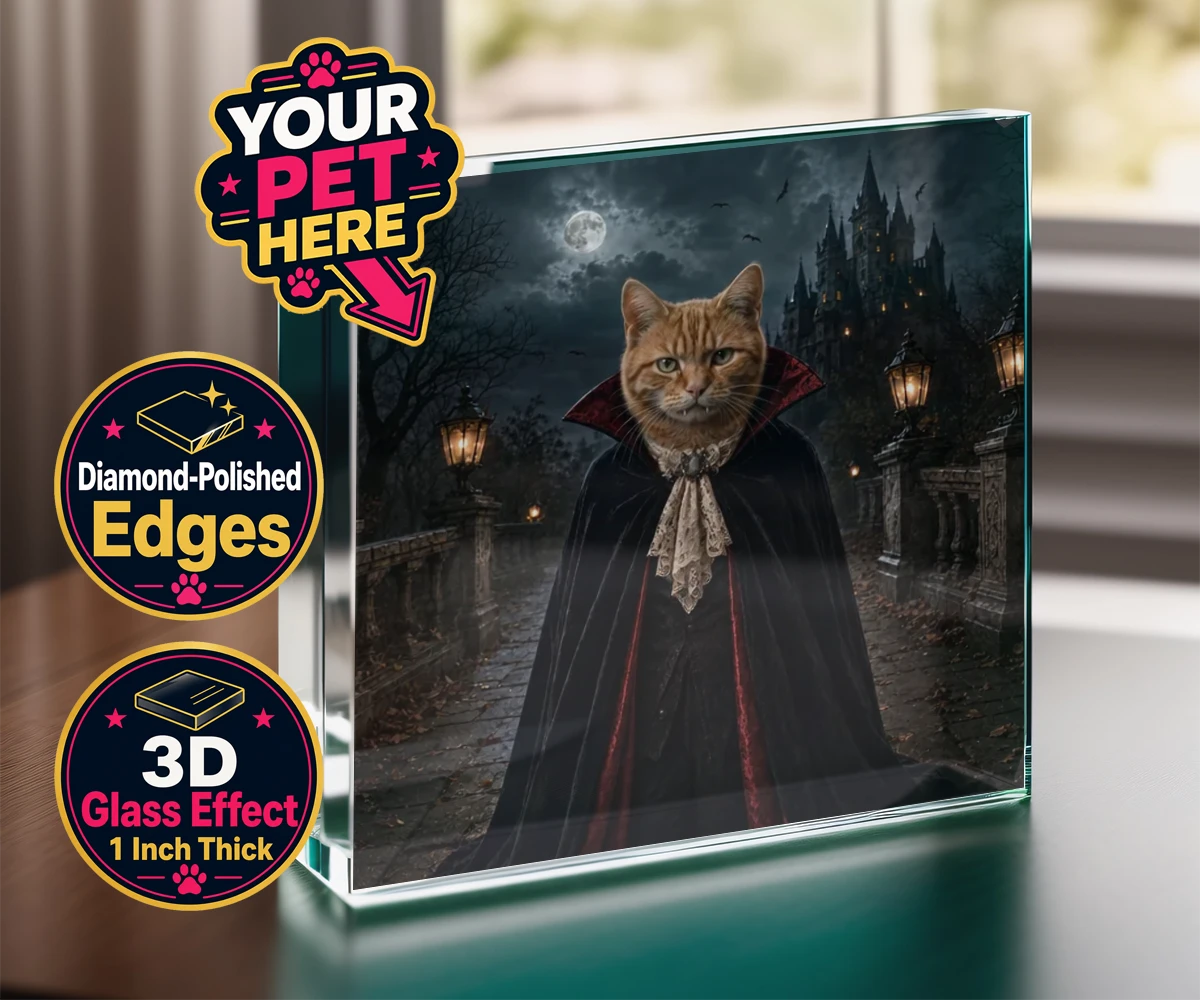 Personalised Dracula Paw cat acrylic prisms featuring meet Dracula Paw, the purrr-fect blend of feline charm and gothic flai