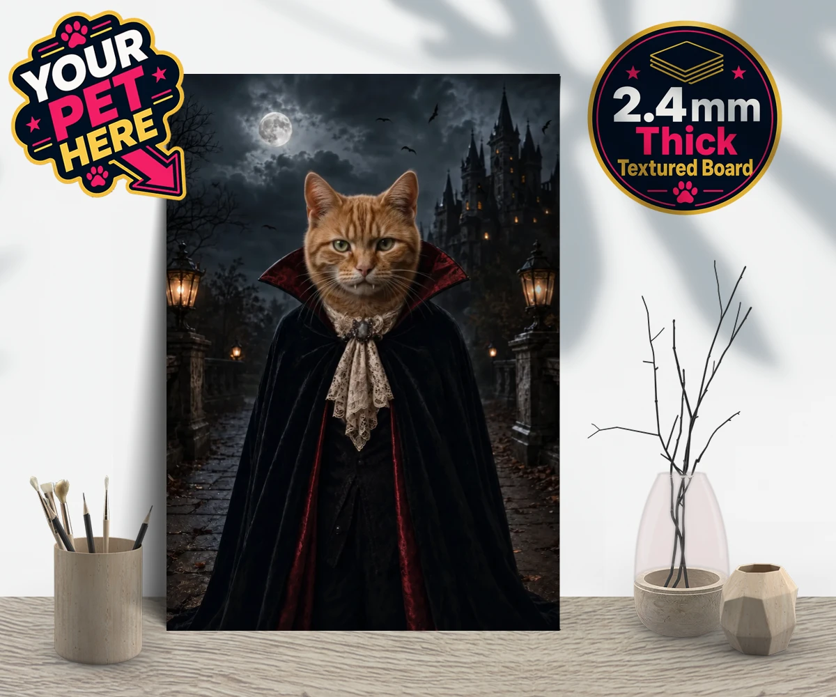 Personalised Dracula Paw cat gallery boards featuring meet Dracula Paw, the purrr-fect blend of feline charm and gothic flai
