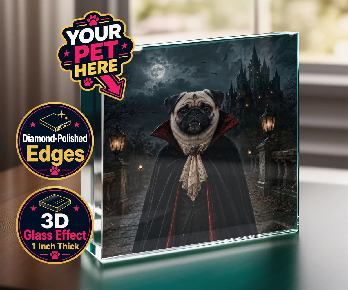 Personalised Dracula Paw dog acrylic prisms featuring meet Dracula Paw, the enchanting canine character that's sure to steal