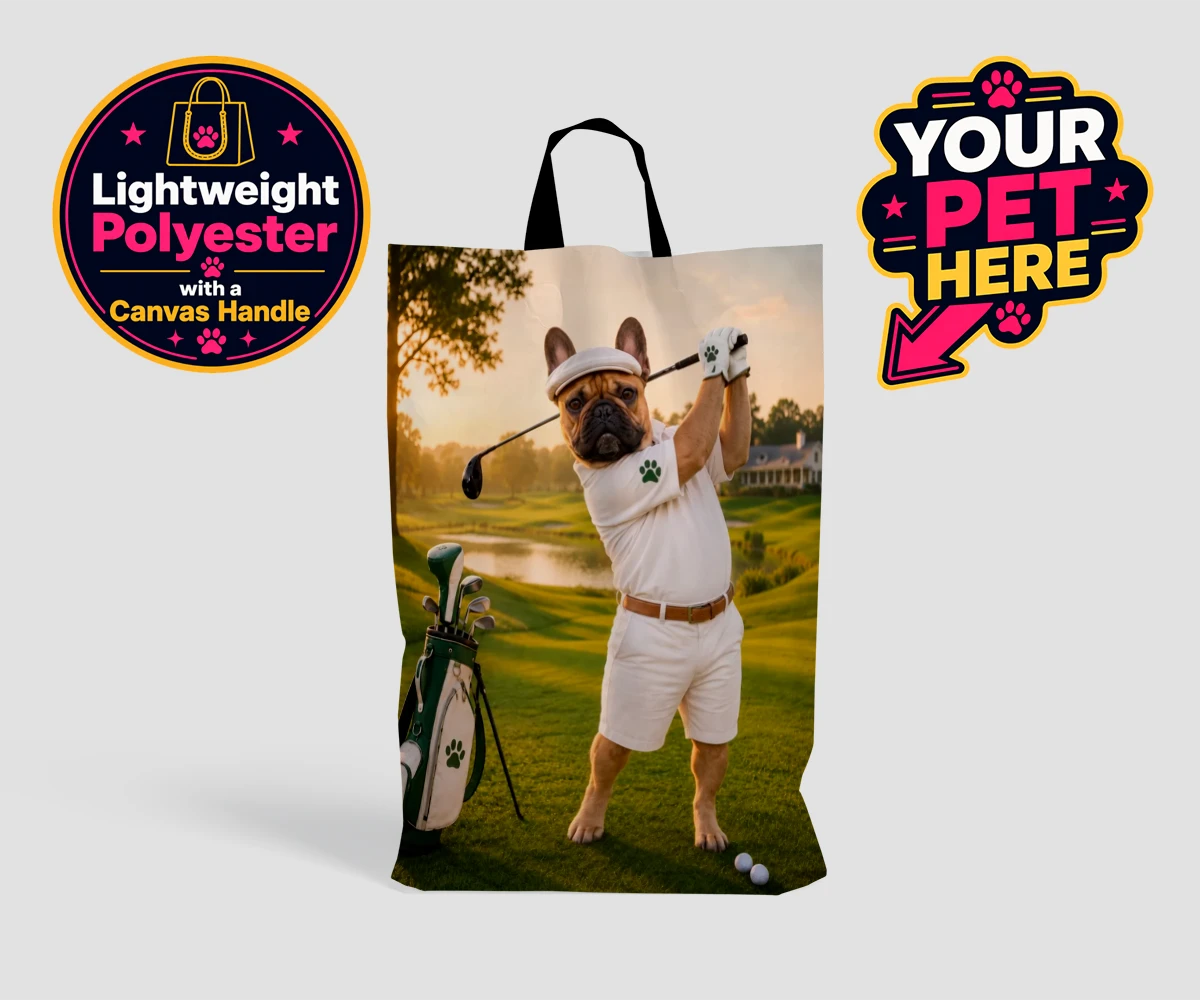Personalised Paw Golfer dog shopping bags featuring meet Paw Golfer, the charming canine champion of the greens!