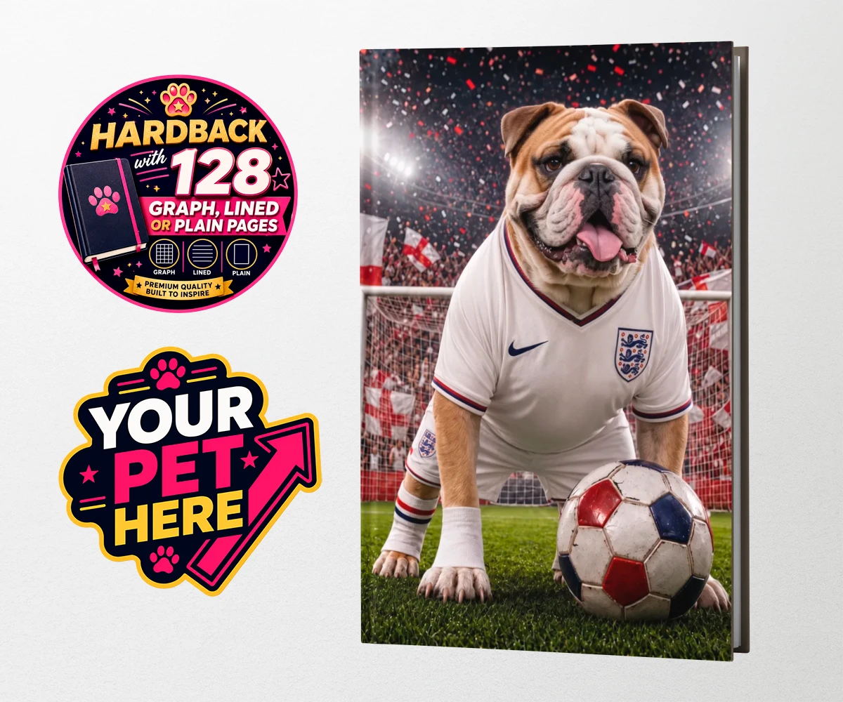 Personalised Football Paw Palyer dog hardback notebooks featuring a charming portrait that captures the spirit of your canine companion