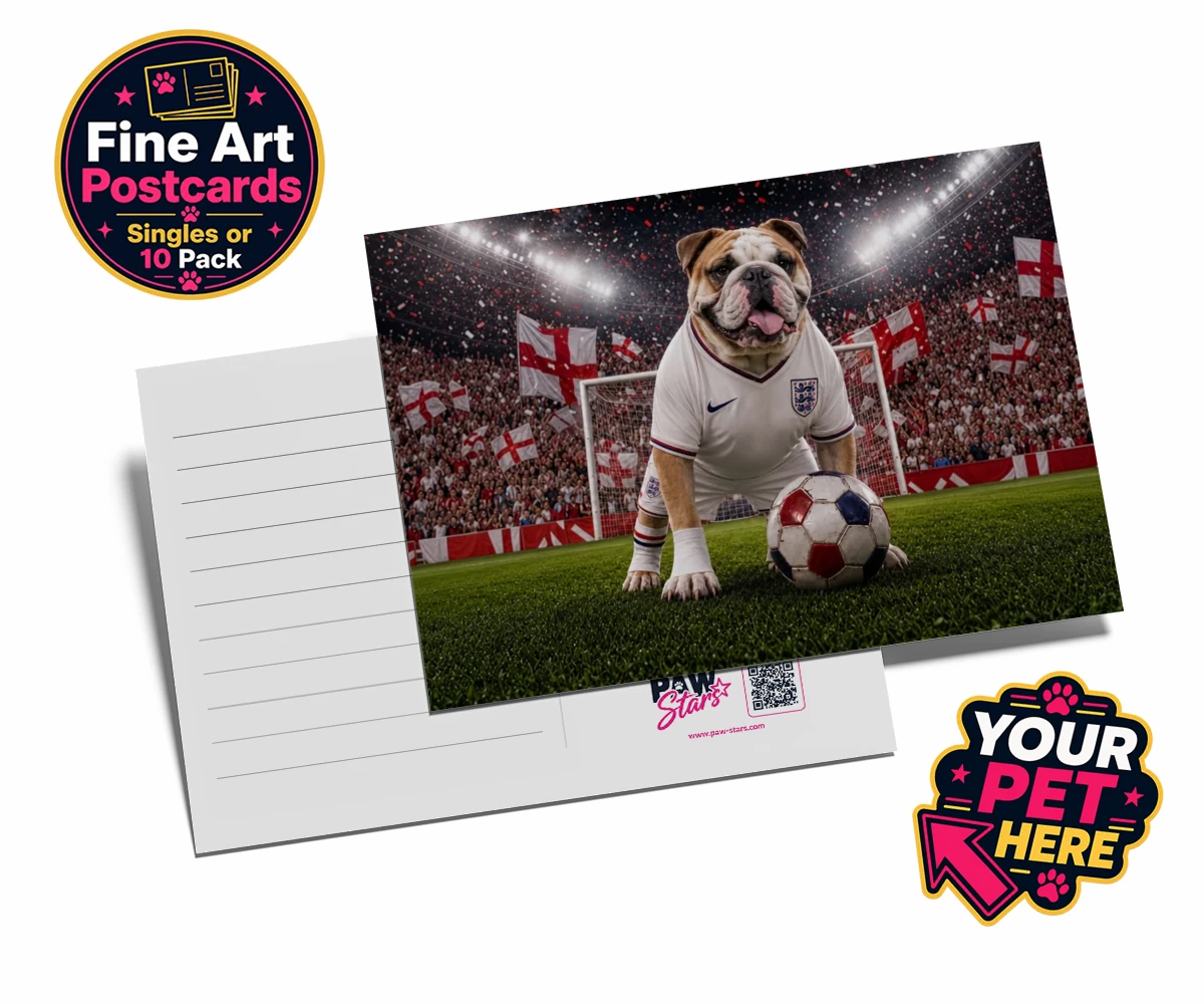 Personalised Football Paw Palyer dog postcards featuring a charming portrait that captures the spirit of your canine companion
